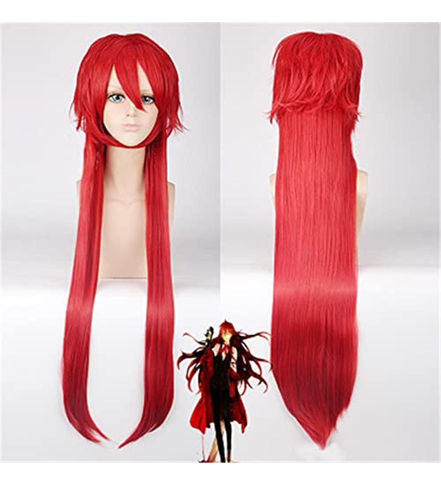 Wig for Grell Sutcliff Cosplay - Long Red Black Butler Costume Wig + Cap | International Shipping Available - Buy Online on GoSupps.com