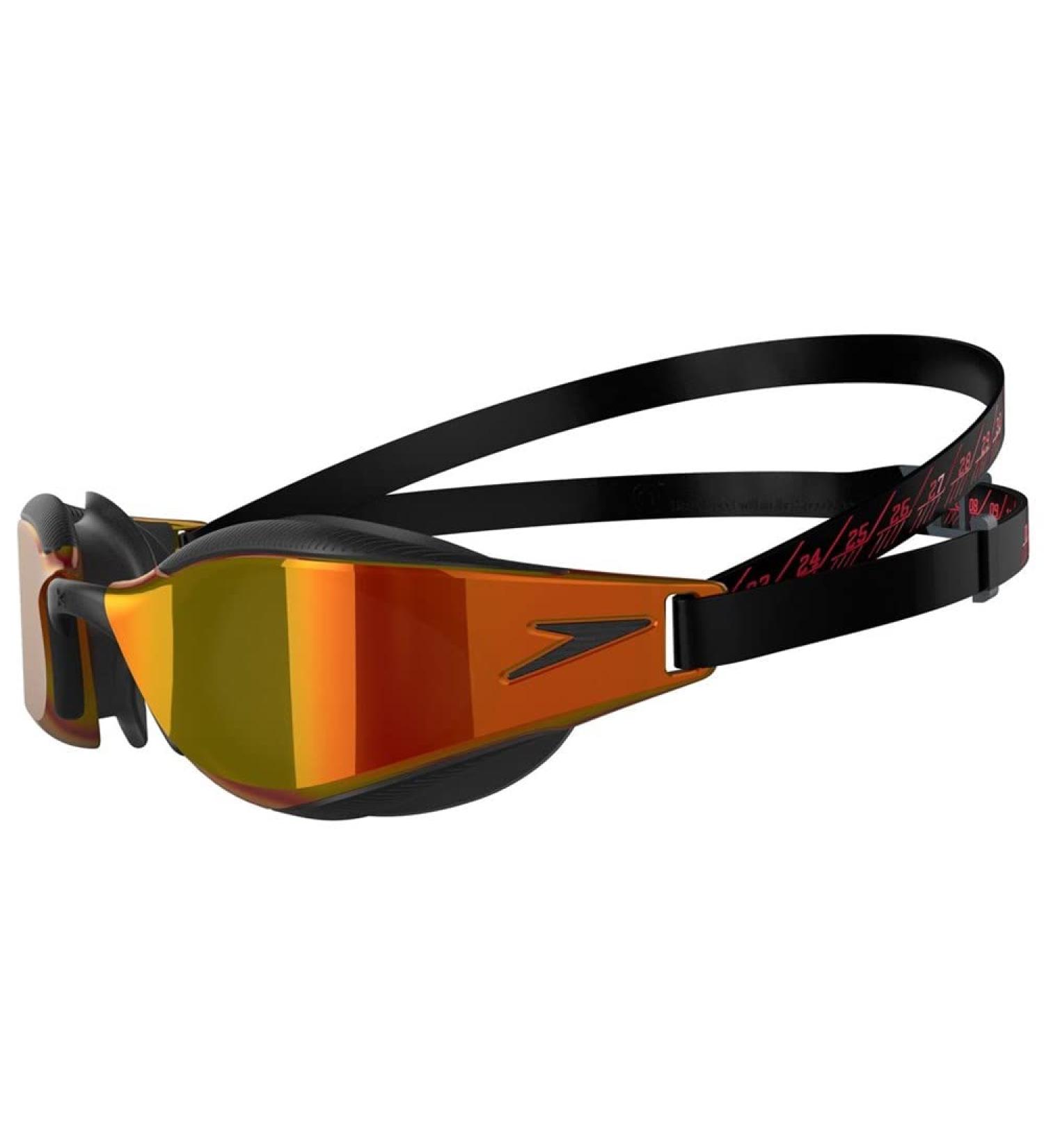 Speedo Fastskin Hyper Elite Adult Mirrored Goggles - Unisex One Size Black/Oxide Grey/Fiery Gold - Best Performance Swim Goggles for Competitive Athletes - Buy Online on GoSupps.com
