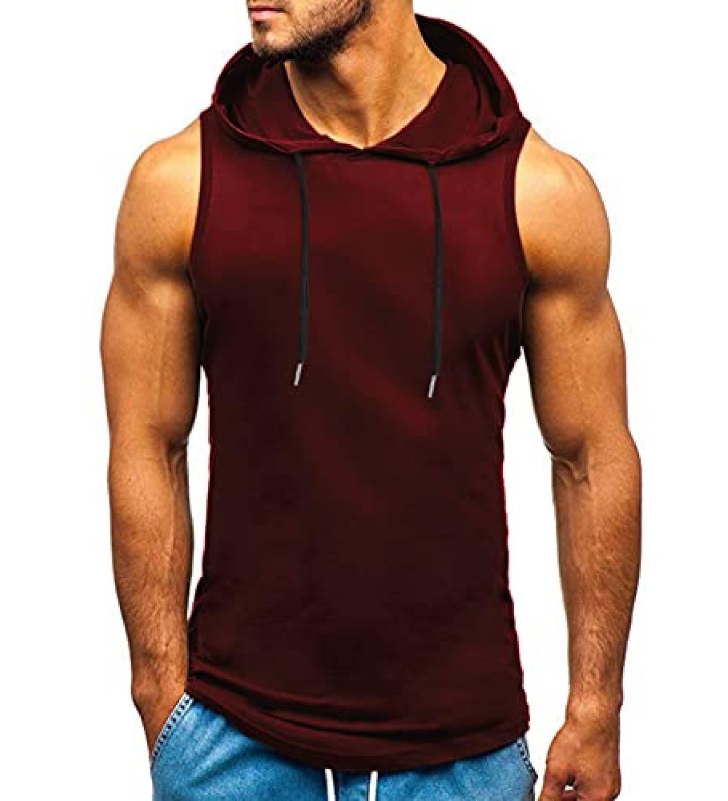 Amussiar Men's Workout Hooded Tank Top - XX-Large Wine Red - Buy Online on GoSupps.com