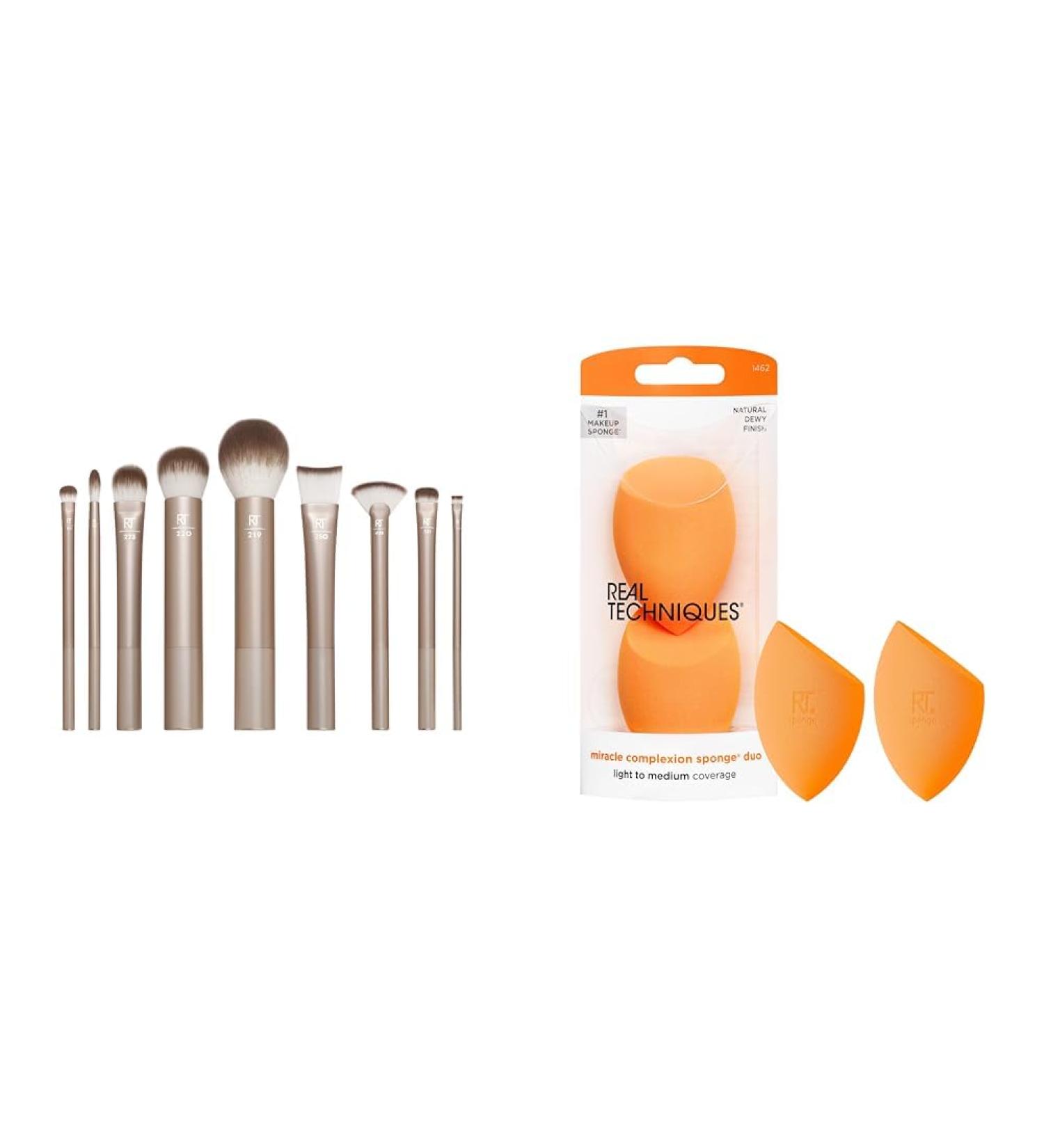 Real Techniques Au Naturale Makeup Brush Set & Sponge | 2-Piece Bundle for Flawless Application - International Shipping Available! - Buy Online on GoSupps.com