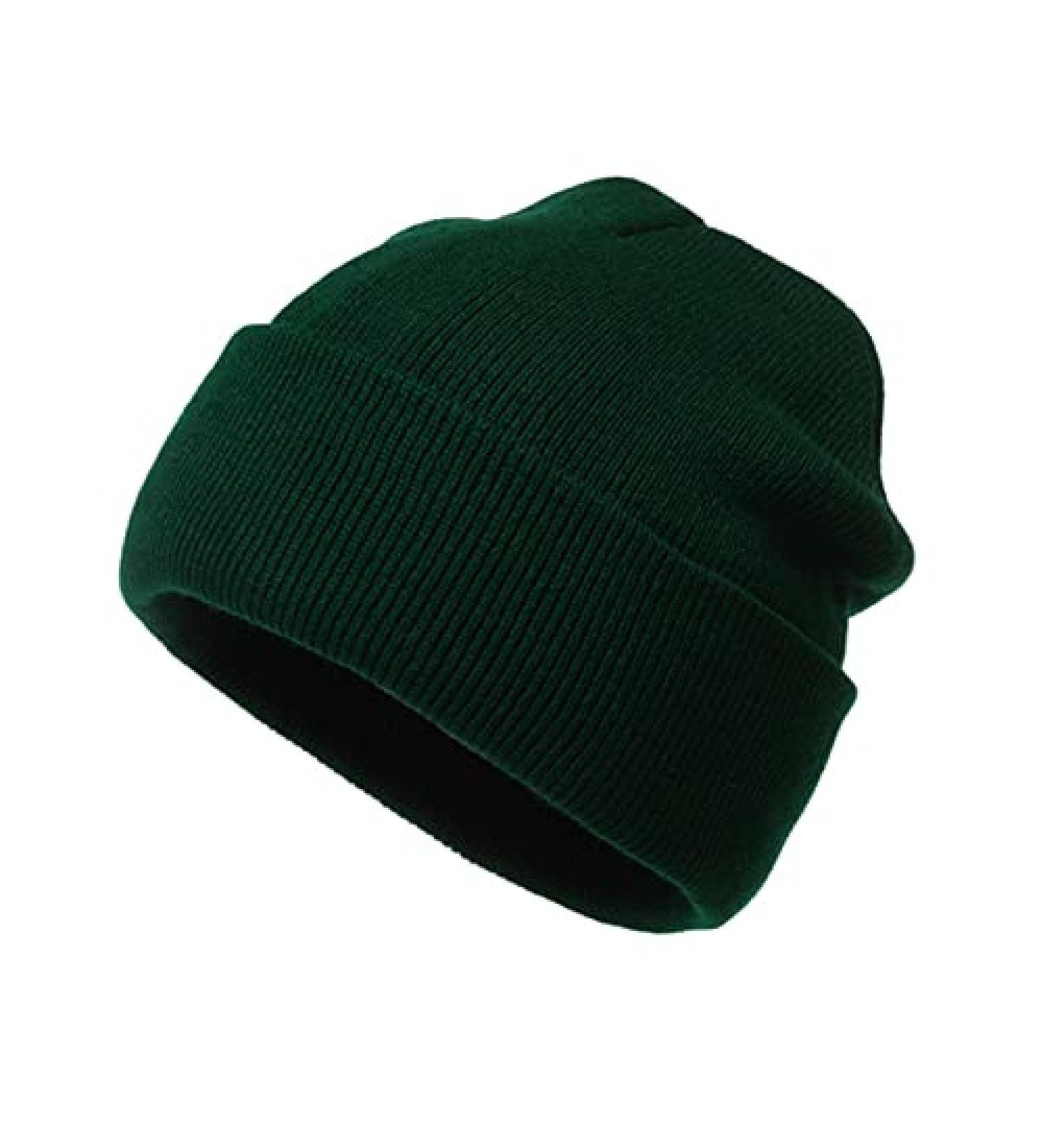 Winter Beanie Hat for Women Men Soft Stretch Cozy Chunky Wool Knit Hat Cuffed Soft Ski Skull Cap Green One Size