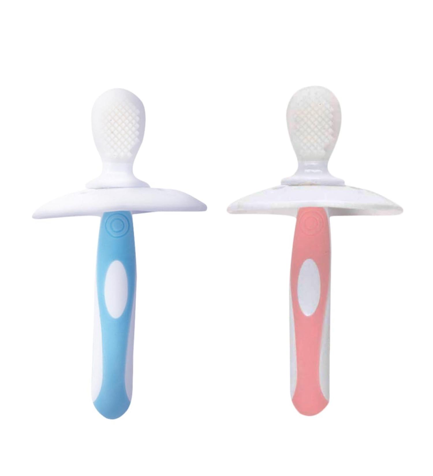 Minkissy Silicone Bristle Children's Toothbrush - Soft Baby Training Brush Set - Blue 1 Pack - Buy Online on GoSupps.com