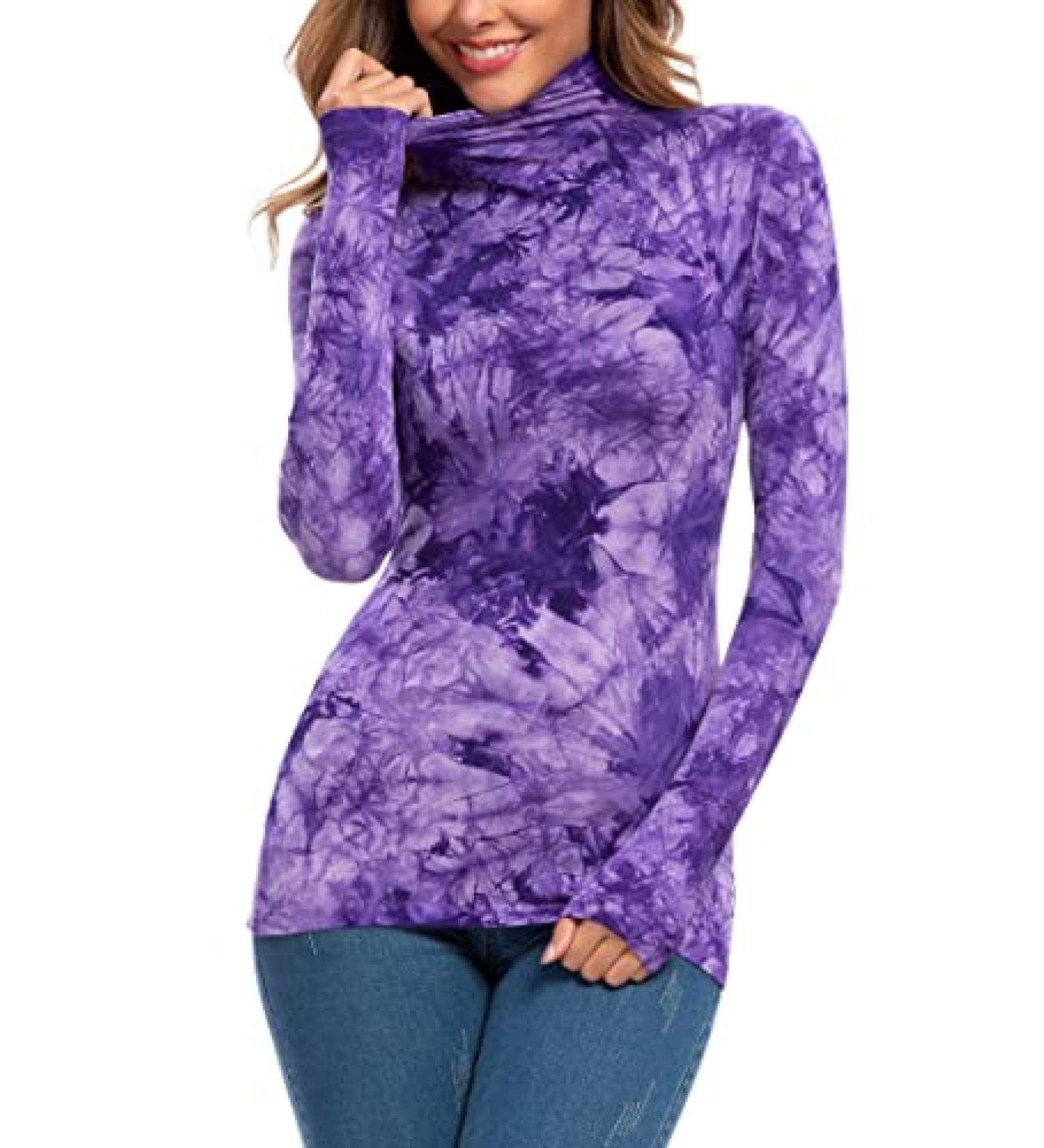 Women's Mock Turtleneck Fitted Underscrub Tee - Violet Purple | Long Sleeve/Sleeveless | Size Small - Buy Online on GoSupps.com