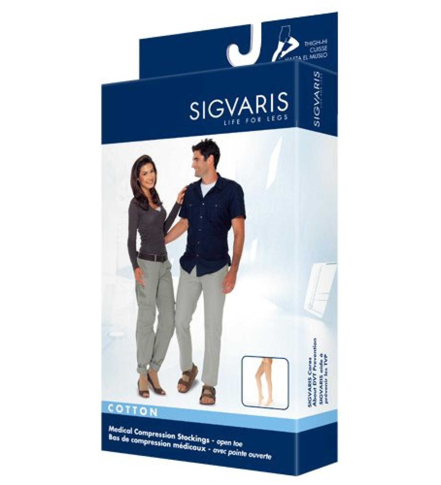 SIGVARIS Unisex COTTON 230 Open Toe Thigh High with Grip Top 20-30mmHg