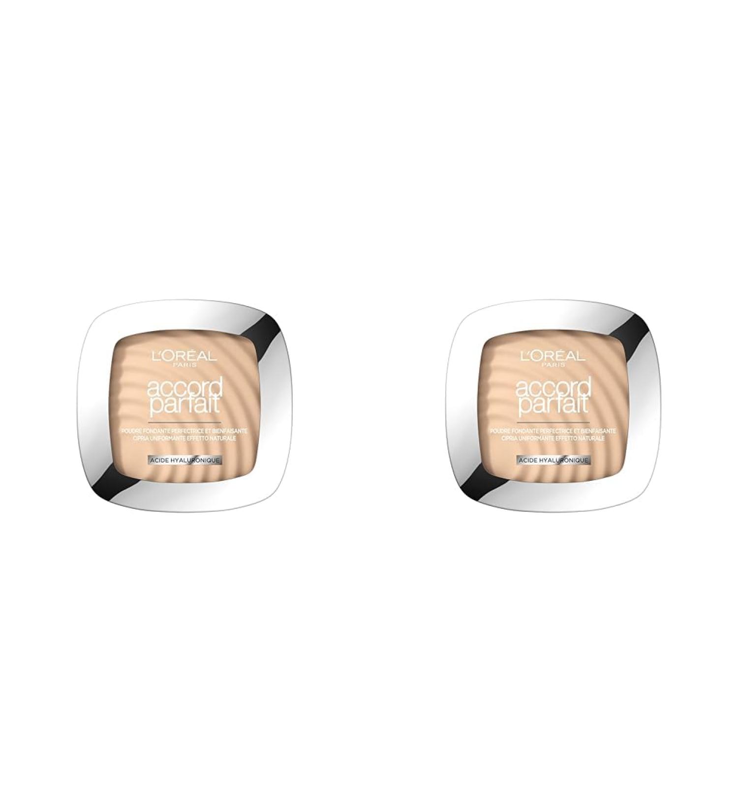 L'Or al Paris - Poudre Fondante Perfectrice - Enrichie en Pigments Min raux & Acide Hyaluronique - Tous les Types de Peaux - Accord Parfait - Teinte : Ivoire Ros (1.R) - 9 g (Lot de 2) - Buy Online on GoSupps.com