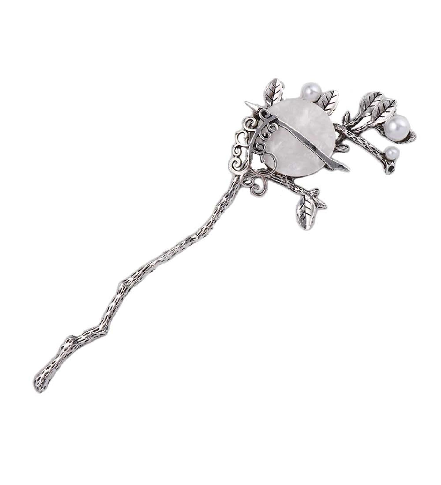 Pokinge China Style Pearl Hairpins Zinc Alloy Leaf Hair Accessories Vintage Round Moon Hair Forks Classic Simple Headwear Gifts for Women Girls(A) - Buy Online on GoSupps.com