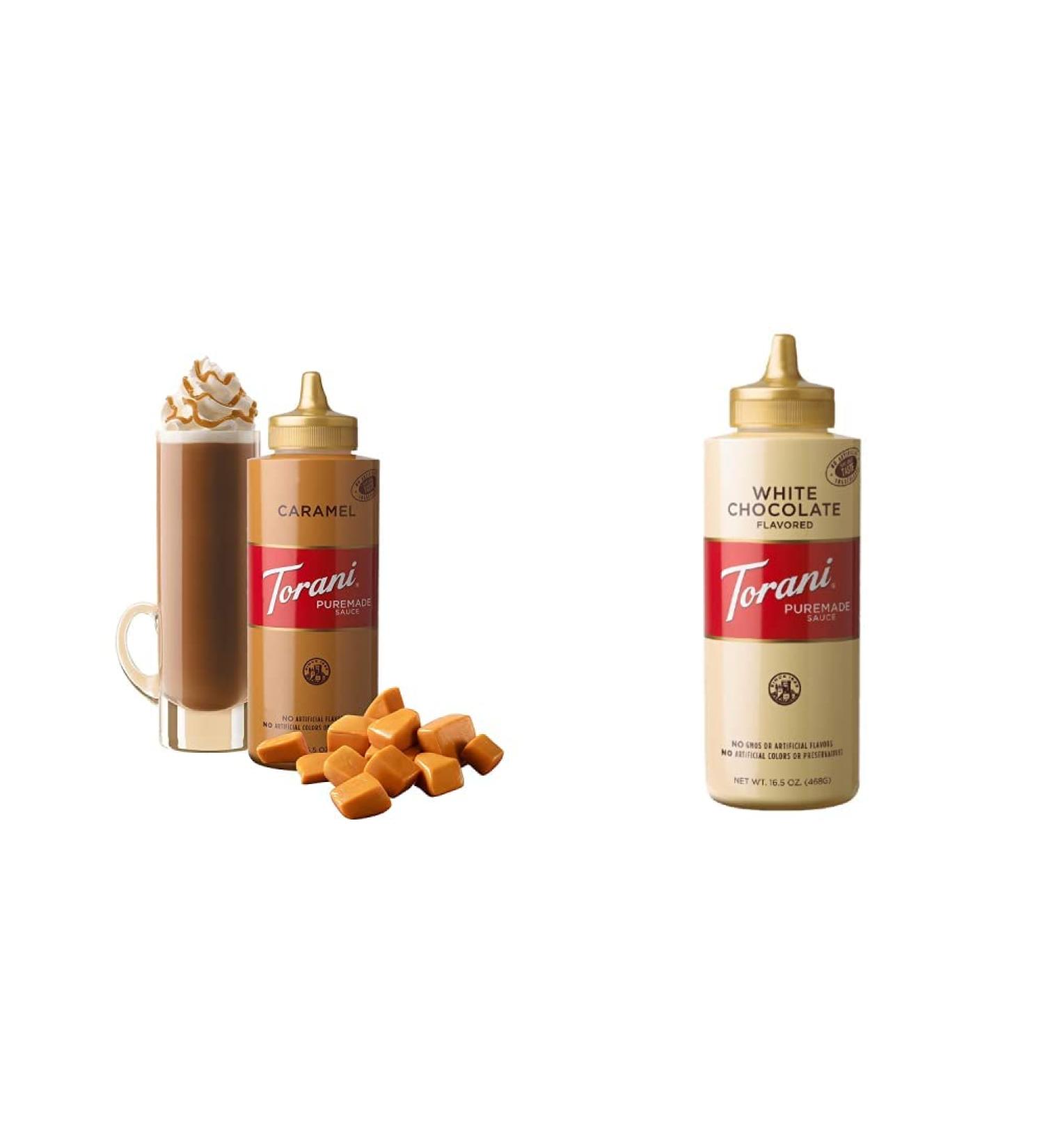 Torani Caramel Squeeze Sauce 16.5 Fluid Ounce & White Chocolate Squeeze Sauce 16.5 Fluid Ounce (1 pack) Squeeze Sauce + White Chocolate Sauce - Buy Online on GoSupps.com
