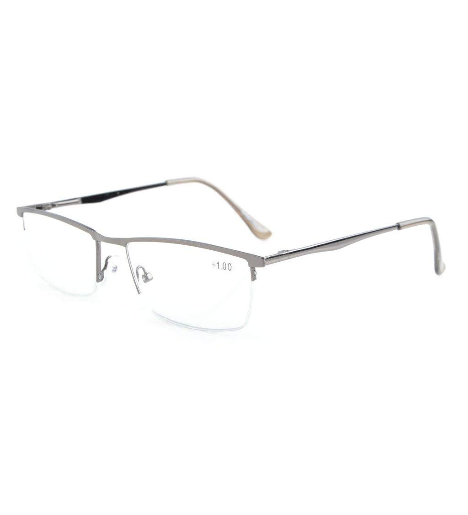 Eyekepper Half Rim Metal Reading Glasses - Spring Hinge Metallic Blue Grey +2.00 | International Shipping Available - Buy Online on GoSupps.com