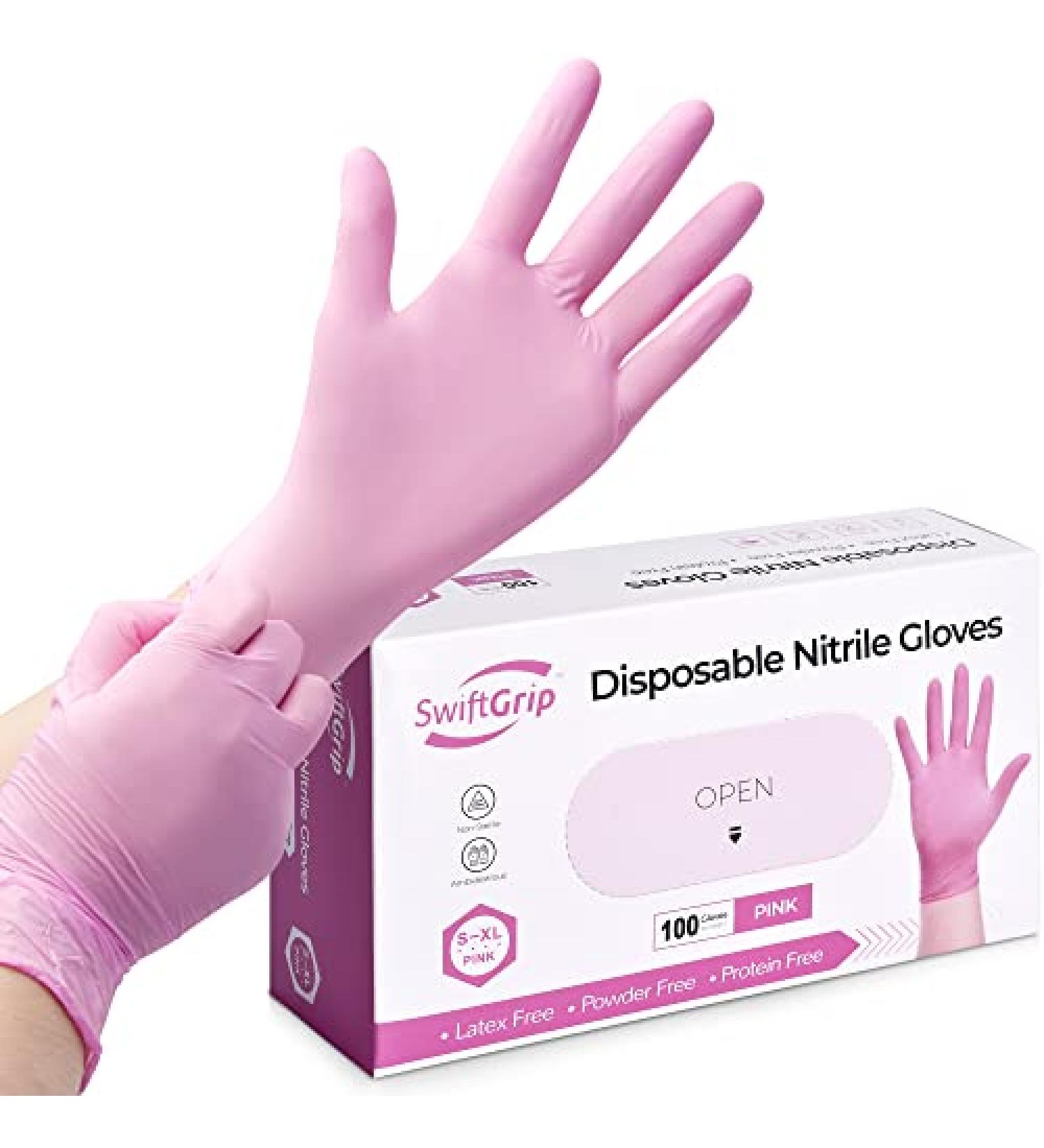 SwiftGrip Pink Nitrile Gloves 3-mil | Latex Free Industrial Cleaning Gloves - 100 Medium | Disposable Pink Gloves 100-ct Box - Buy Online on GoSupps.com