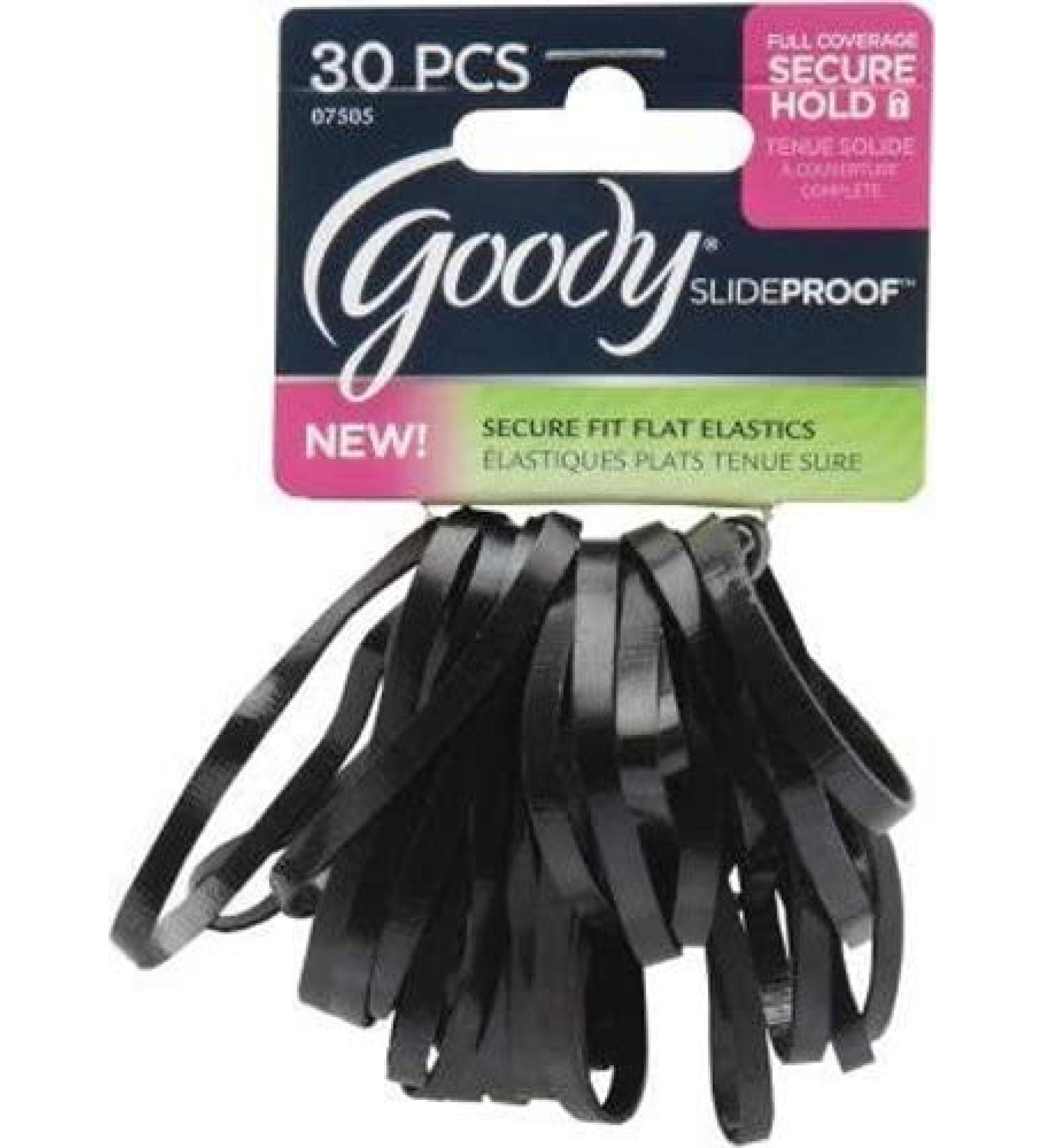 Goody SlideProof 4MM Black Latex Secure Fit Flat Elastics 30Count