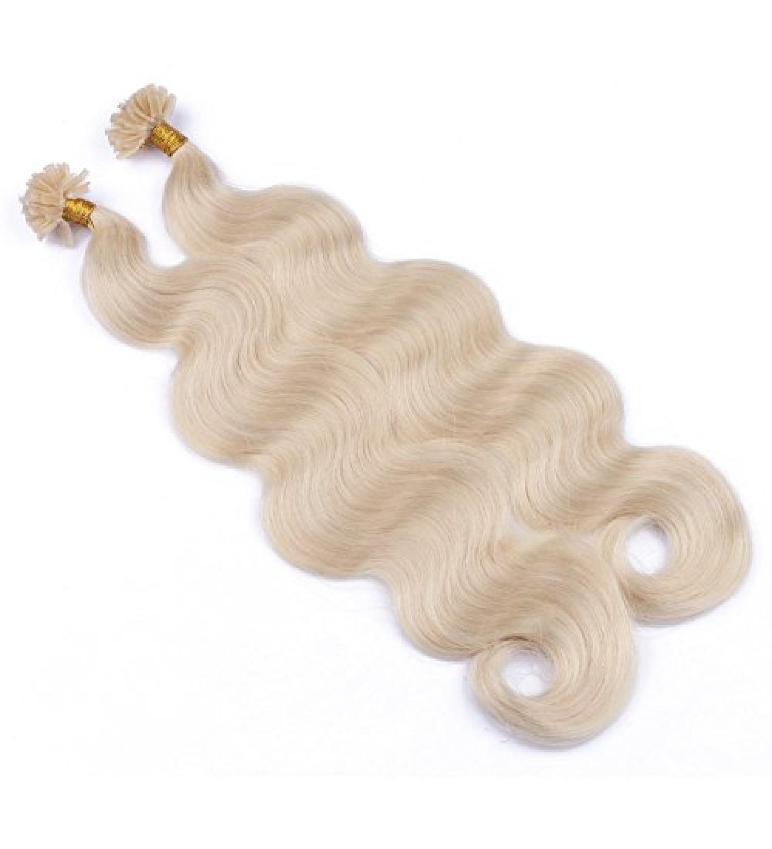 Keratin Bonding Hair Extensions #60 White Blonde 60cm - 25 Strands 100% Remy Real Hair - Easy to Use Wavy Micro Ring Extensions - Buy Online on GoSupps.com
