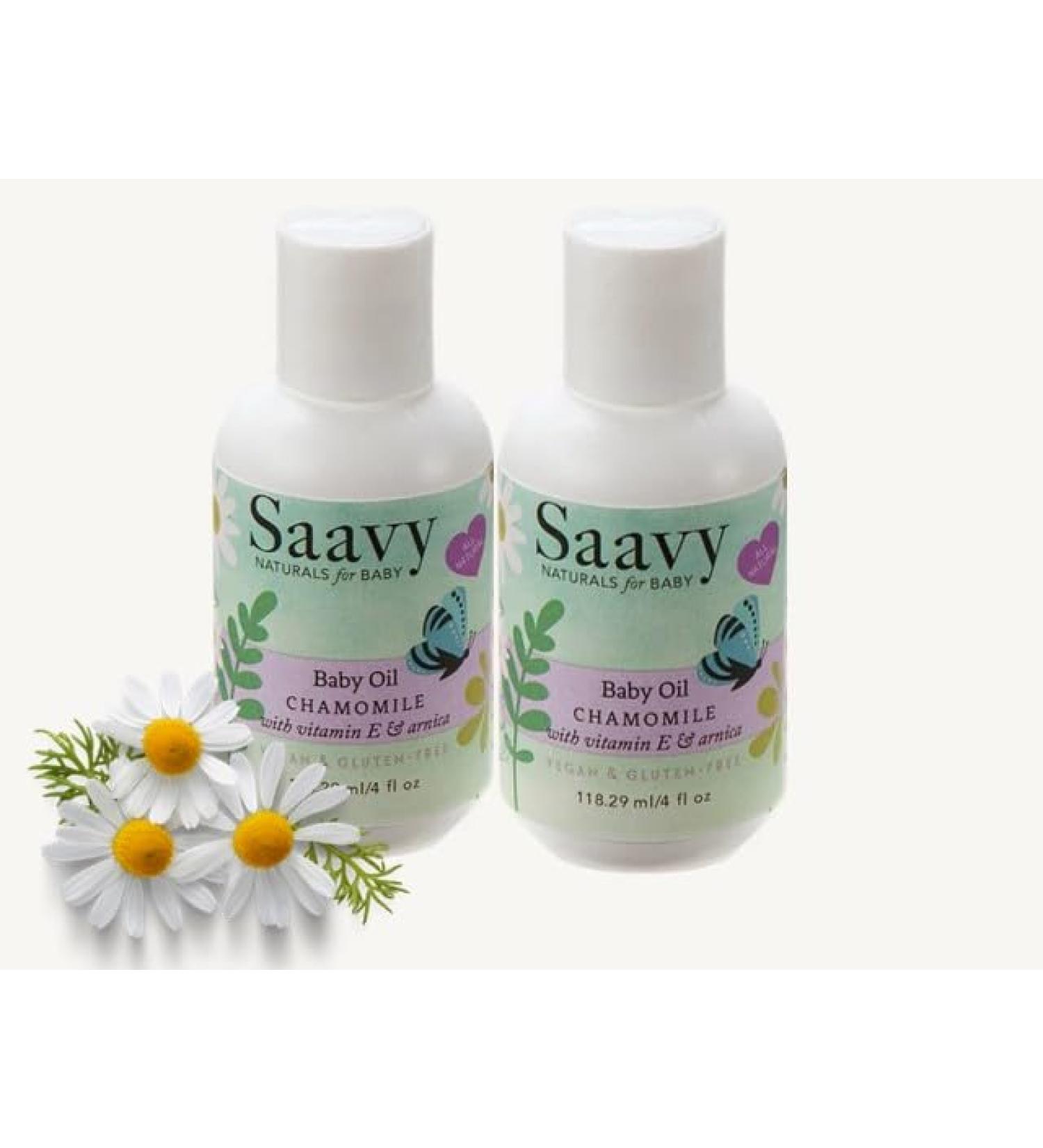 Saavy Naturals Chamomile Baby Oil Pack - Organic Vegan Paraben-Free Baby Massage Oil with Jojoba & Shea Butter for Sensitive Skin - Buy Online on GoSupps.com