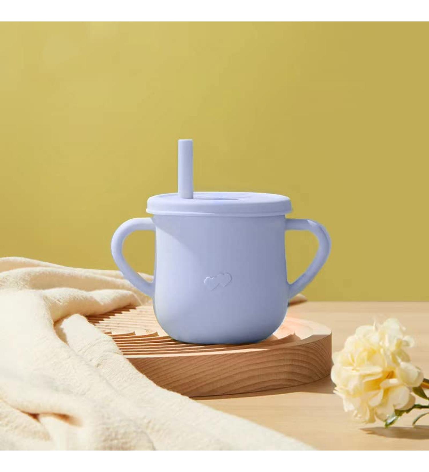 Silicone Sippy Cup for Toddler | Soft Straw Trainer Cup | Handles & Lids | 6 oz Blue - Buy Online on GoSupps.com