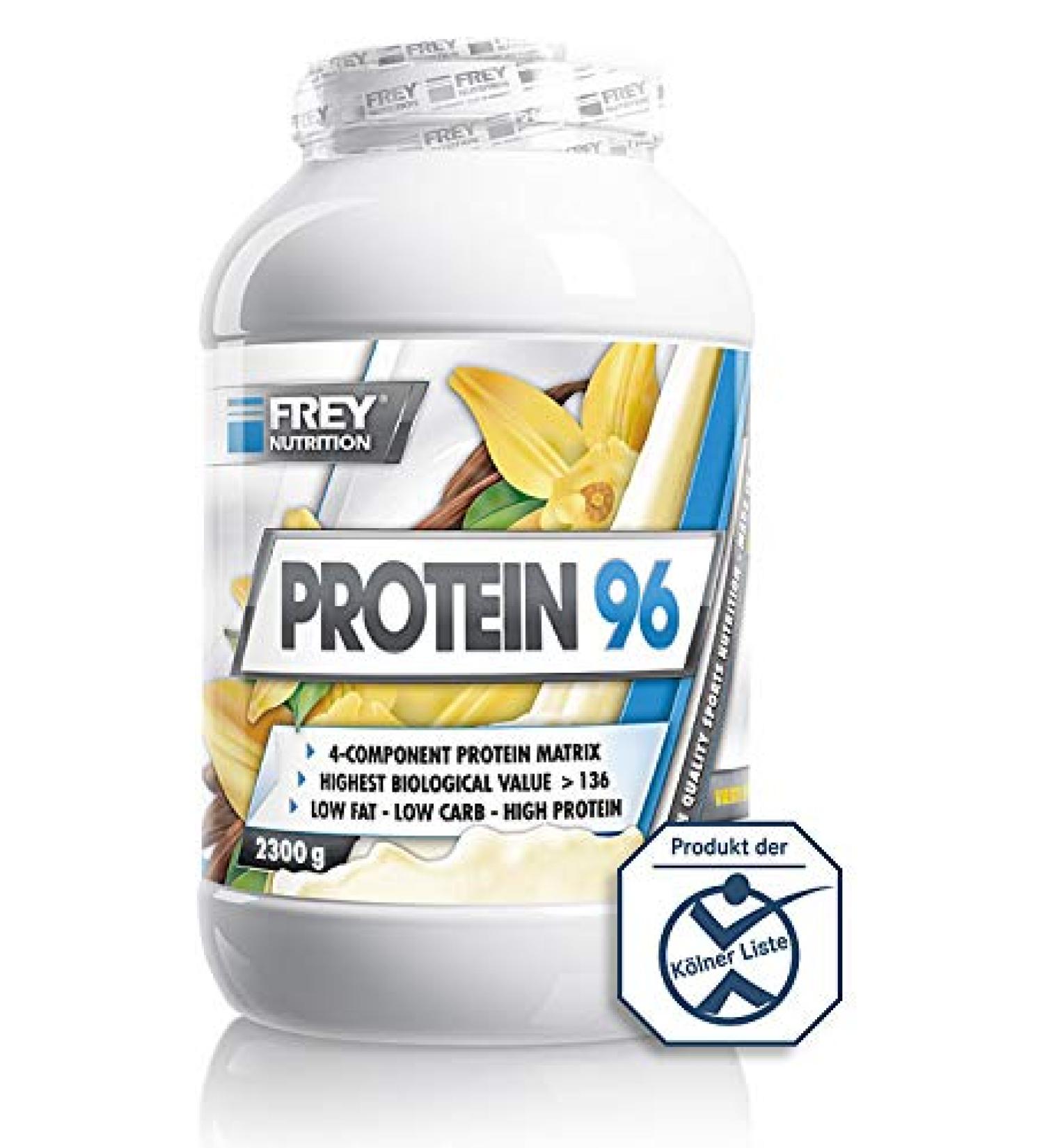 Frey Nutrition protein 96 (banana 2300 g) ideal for carbohydrate reduced diet phases and as a snack - high case component - low carb - made in Germany banana 2.3 kg (1 Pack)