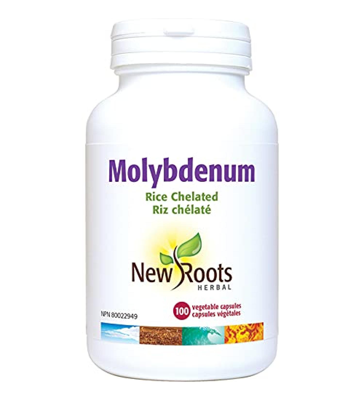 New Roots Herbal - Molybdenum 150mcg 100 Capsules - Rice Chelated Supports Nutrients Metabolism - Helps the Body to Metabolize Proteins and Prevent Molybdenum Deficiency - Buy Online on GoSupps.com
