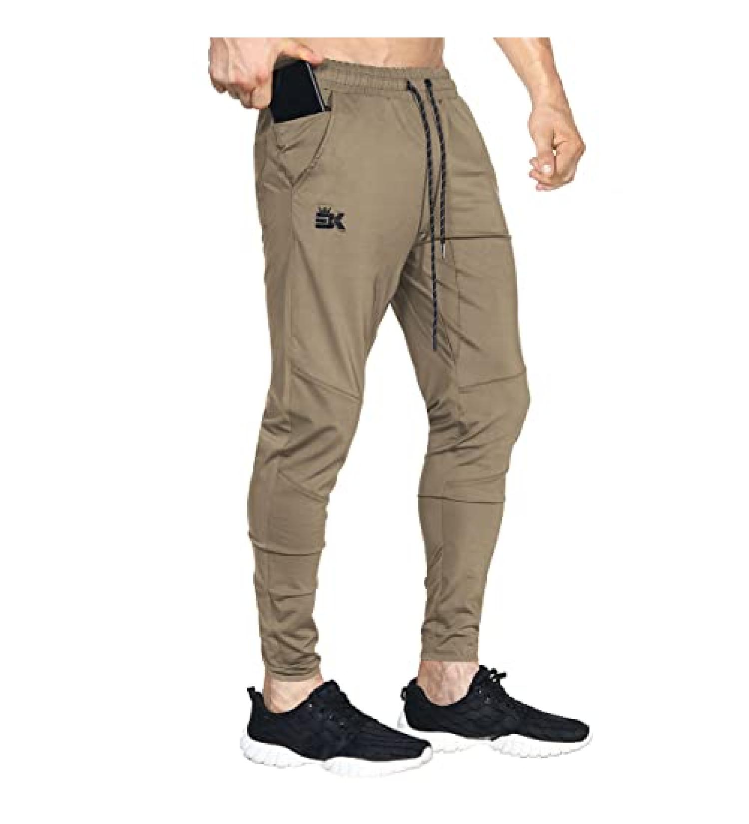 BROKIG Men's Lightweight Gym Jogger Pants - X-Large Beige | Workout Sweatpants with Zip Pocket - Buy Online on GoSupps.com
