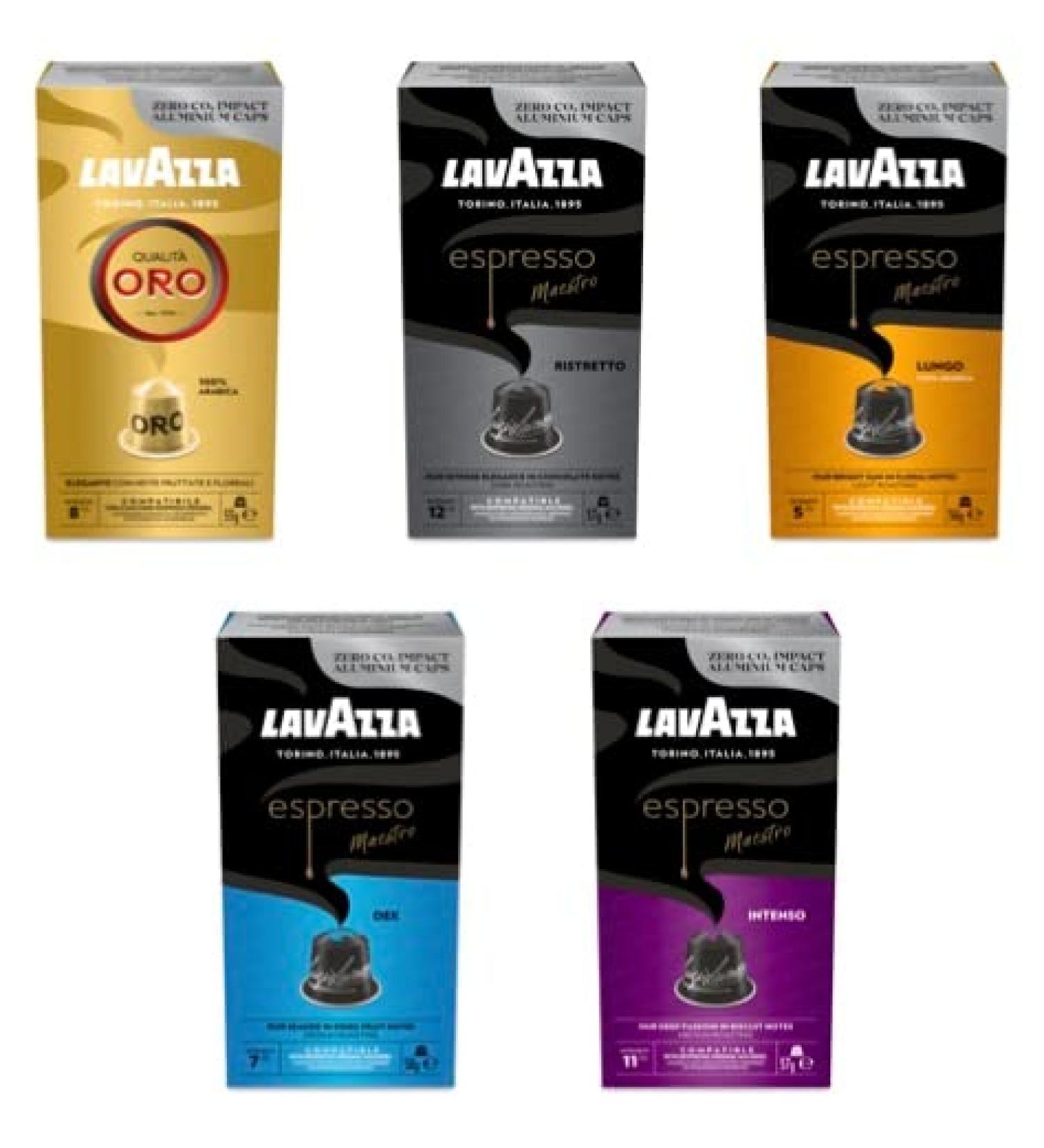 Lavazza Nespresso Compatible Aluminium CO2 Neutral Variety Pack. 5 packs of 10 Capsules (50 Capsules Total) - Buy Online on GoSupps.com