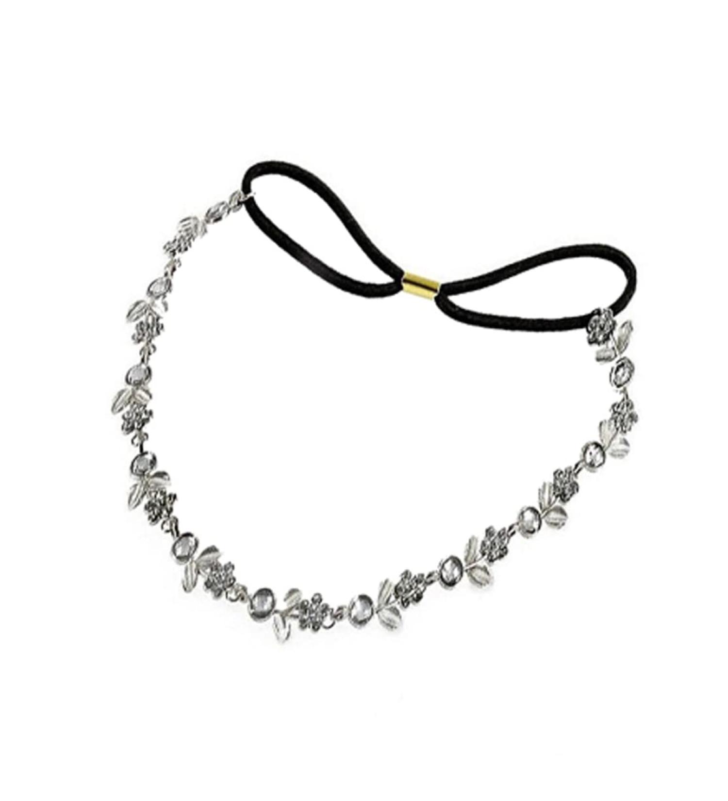 Women Silver Rhinestone Flower Hair Band Elastic Headband Headbands - Buy Online on GoSupps.com