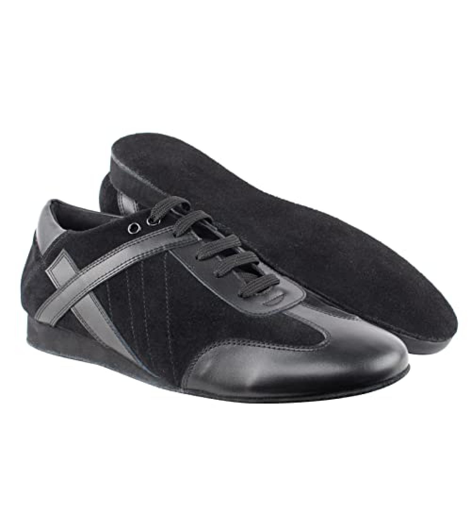 Very Fine Men's Latin Salsa Ballroom Dance Shoes SERO106BBX - Black Leather & Suede, Flat Heel, Suede Sole, Size 7.5 - Buy Online on GoSupps.com