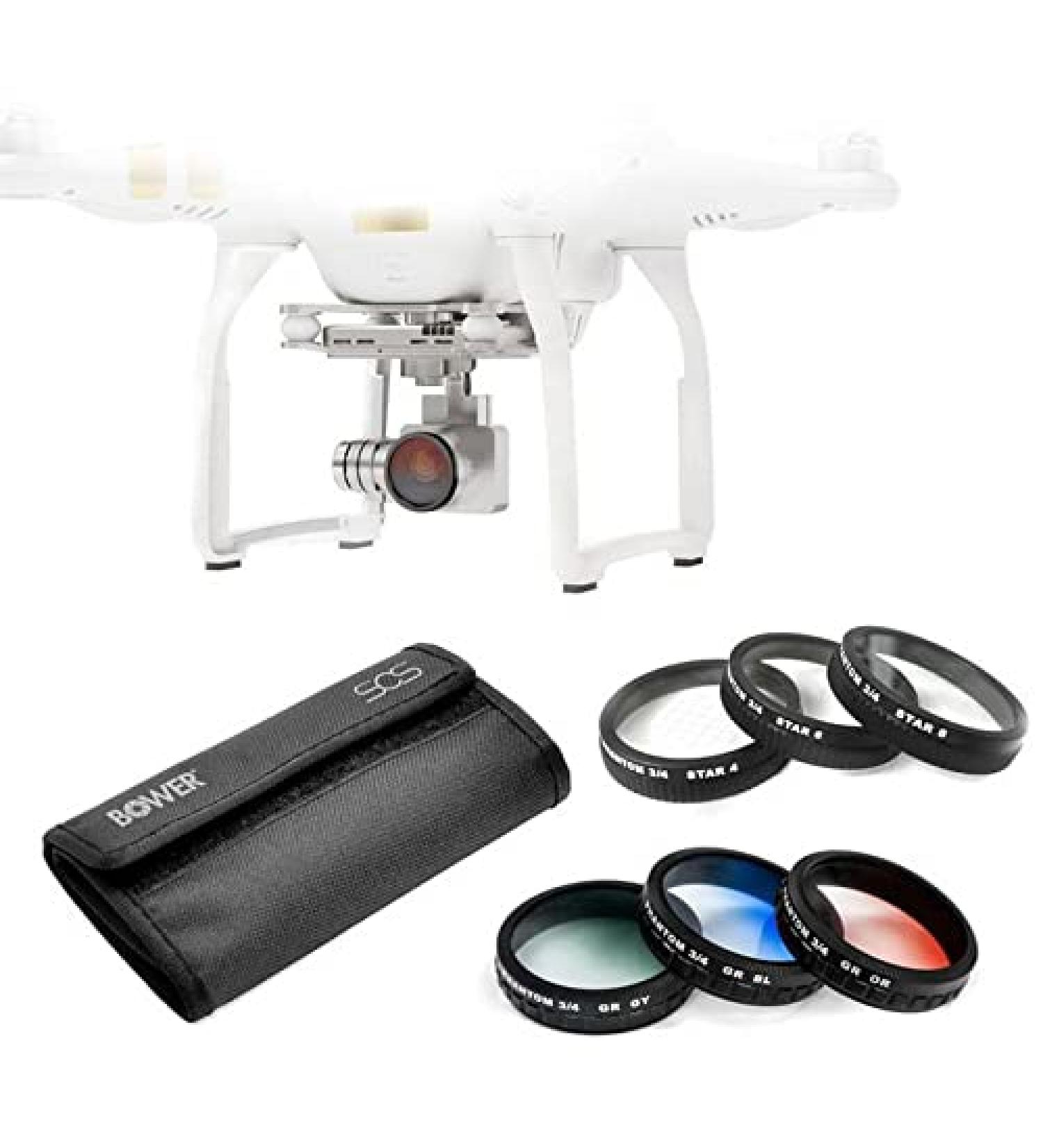 Bower 6 Piece Special Effects Filter Kit for DJI Phantom 3 & 4 Drone - Gradient Gray, Orange & Blue Star Filters - Includes Lens Caps & Case - Buy Online on GoSupps.com