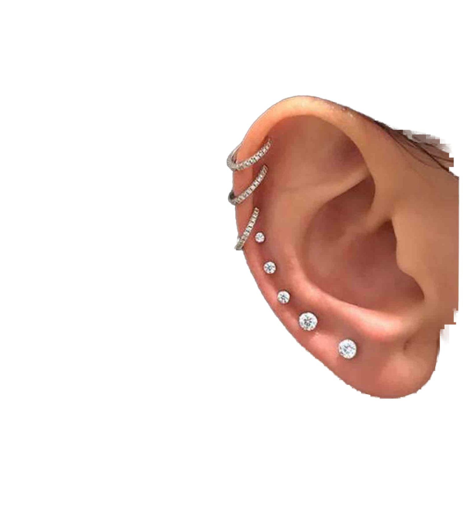 Boho Rhinestone Circle Huggie Hoops Earrings Multiple Piercing Earrings Silver Cz Band Cuff Earrings Vintage Tiny Studs earrings set for Women and Girls Gifts