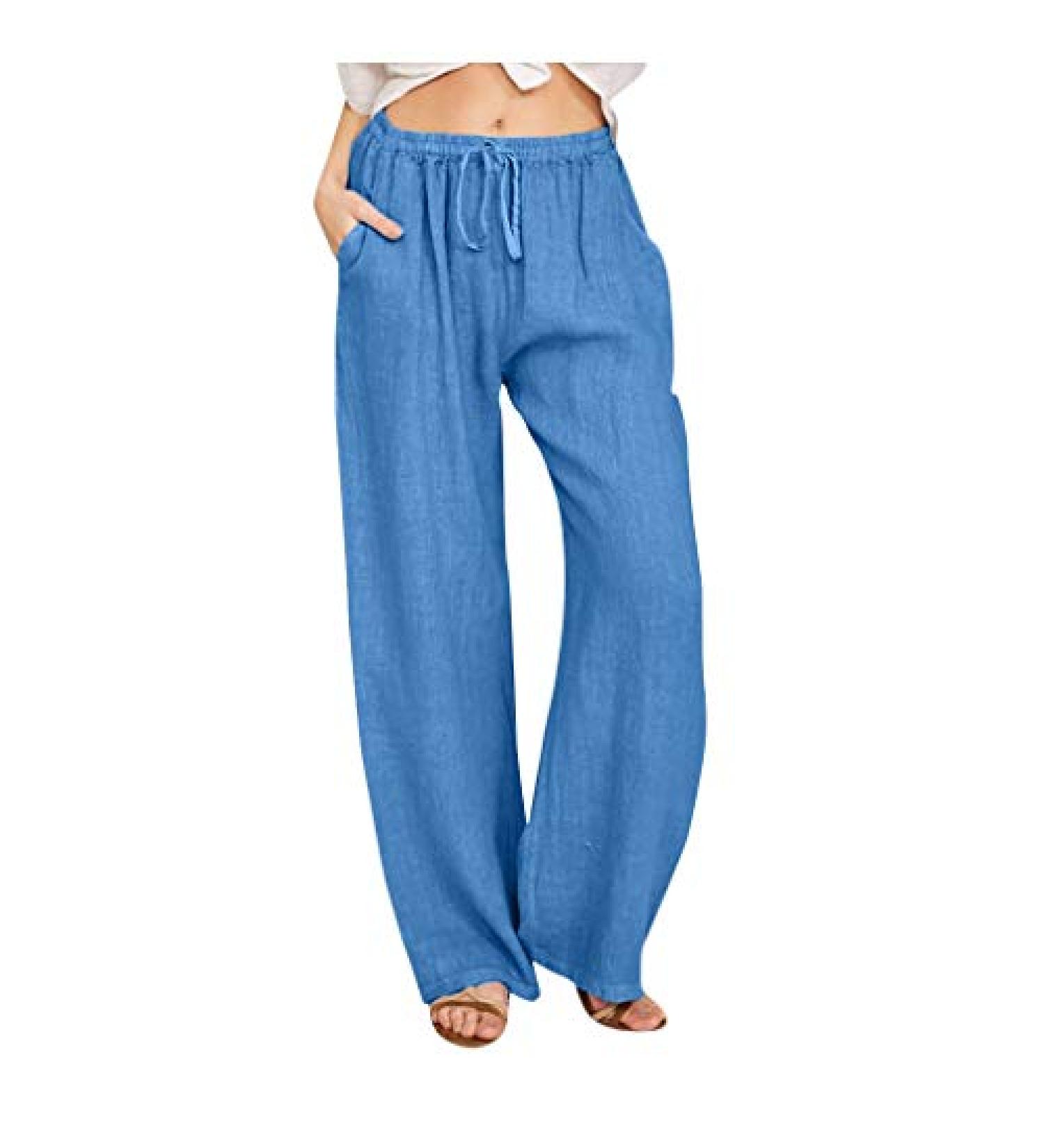 Womens Cotton Linen Baggy Pants Plus Size - B-blue XX-Large - Buy Online on GoSupps.com