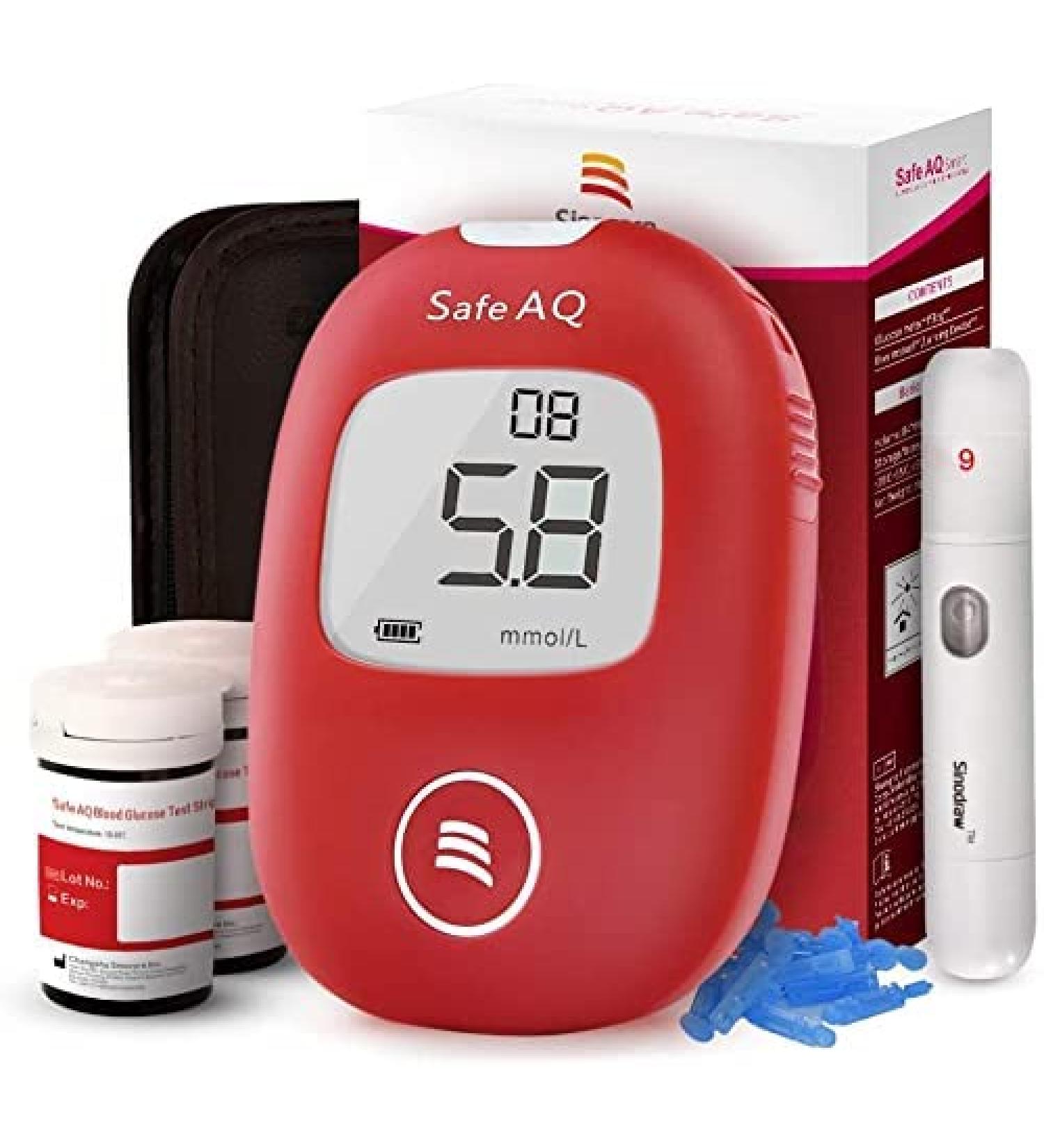 Diabetes Testing Kit Blood Glucose Monitor Safe AQ Smart No Coding Blood Sugar Tester with 50 Test Strips + 50 Lancets + Lancing Device + Cary Case + English Manuals Glucometer - in mmol/L Smart AQ kit x 50 - Buy Online on GoSupps.com