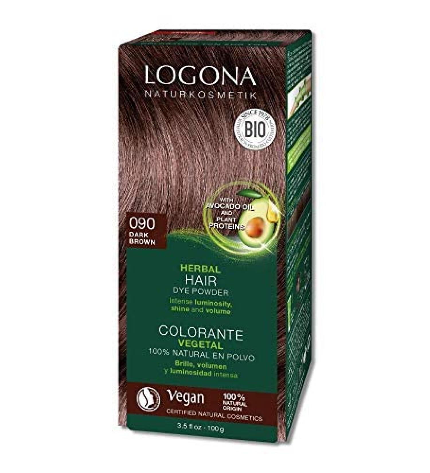 Logona natural cosmetics plant hair color powder 090 dark brown with avocado oil vegan & natural brown natural hair color coloring with henna 100g