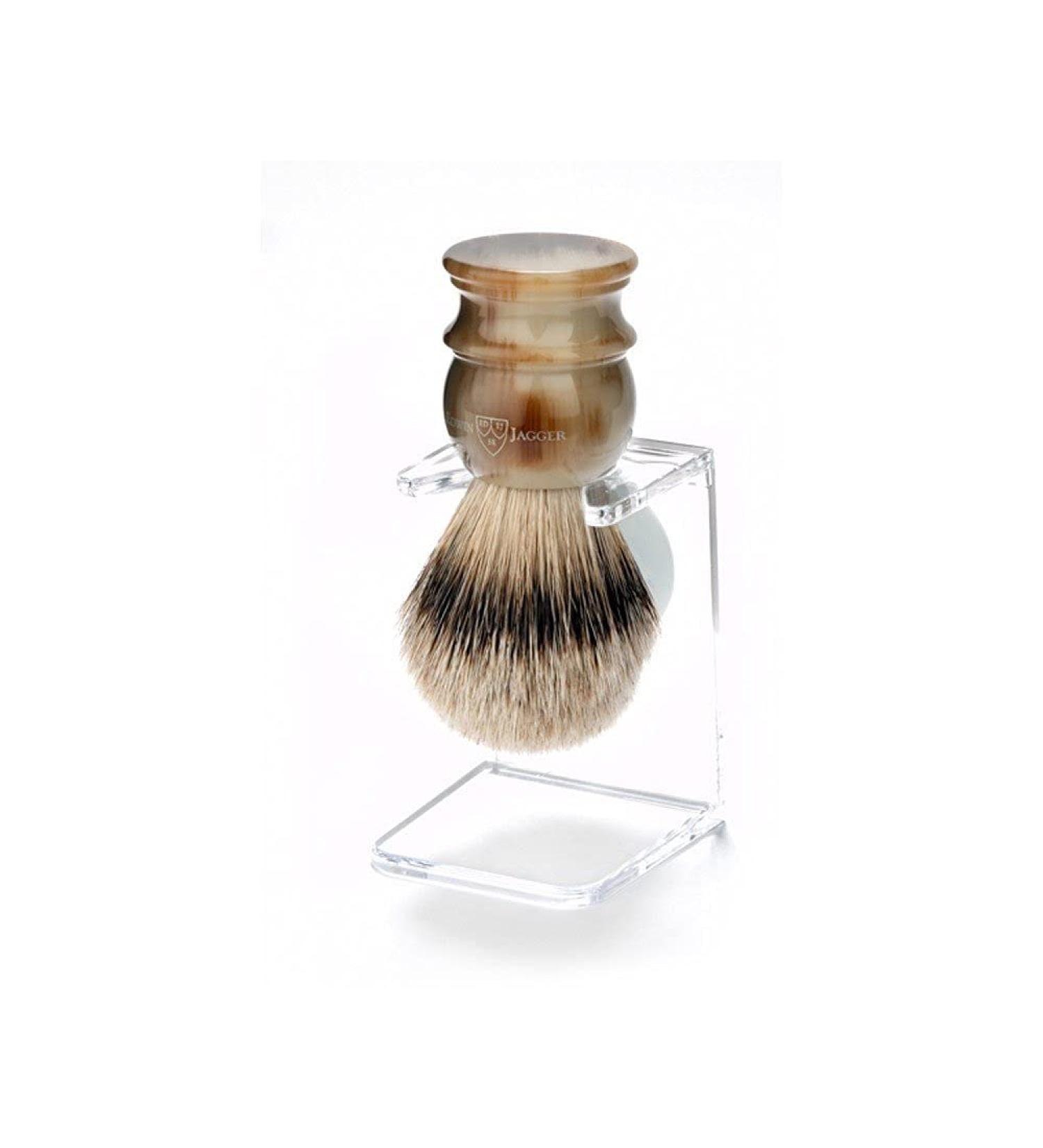 Shaving brush with stand made of horn medium ivory