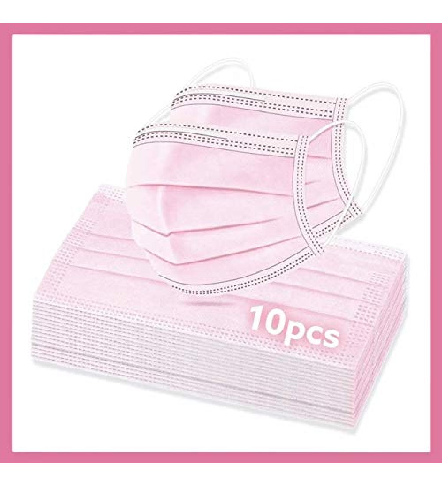 Pink Disposable Face Masks - 3 Ply Protection | 10 Pack | Ideal for Office Restaurant & Outdoor Use - Buy Online on GoSupps.com