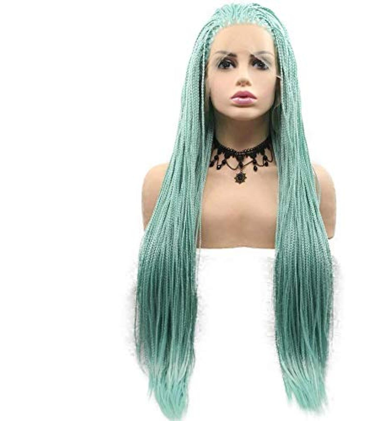 Mint Green Box Braided Wigs for Women | Afro-American Synthetic Lace Front | Perfect for Parties Festivals & Drag Queens - Buy Online on GoSupps.com