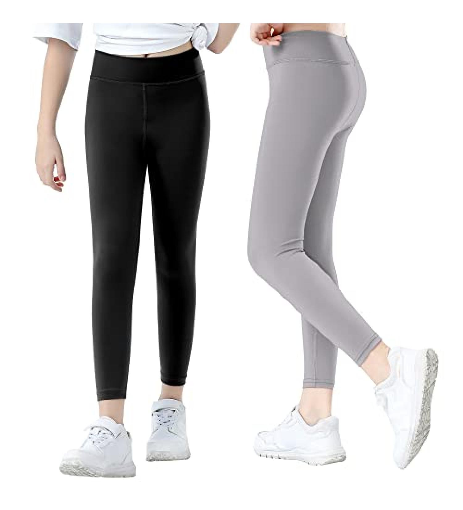 Big Elephant Girl's Athletic Yoga Leggings 2 Pack - Black Grey, Size 10-11 Years | Stretch Active Pants for Youth Kids 4-13 | Running Dance Tights - Buy Online on GoSupps.com