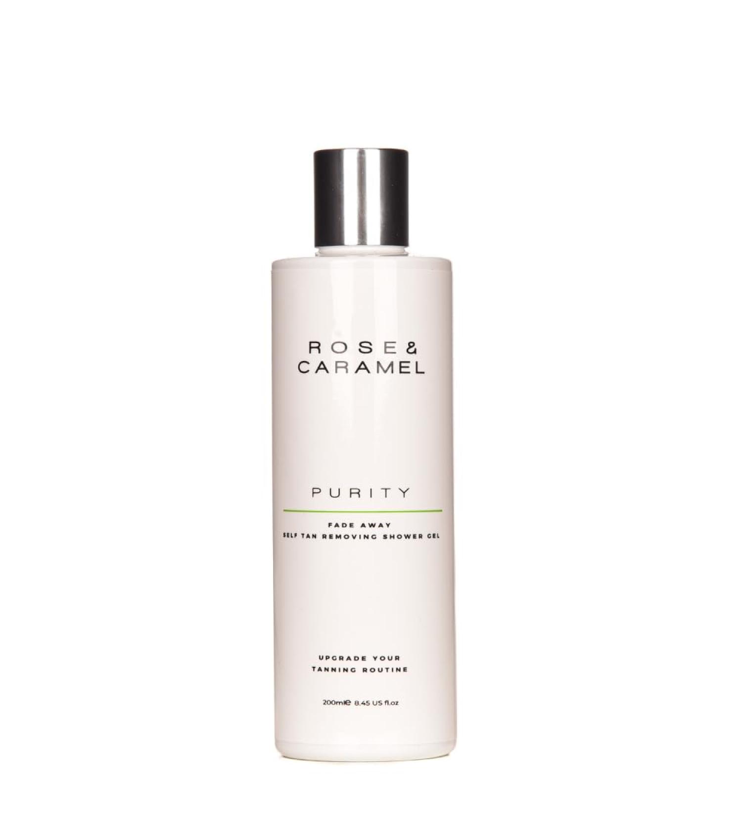 Rose & Caramel Purity Fade Away Self Tan Removing Shower Gel (250ml). Effective Self Tan Eraser Fresh Fruity Fragrance Gentle Exfoliator. Removes All Fake Tan Brands Vegan Cruelty Free - Buy Online on GoSupps.com