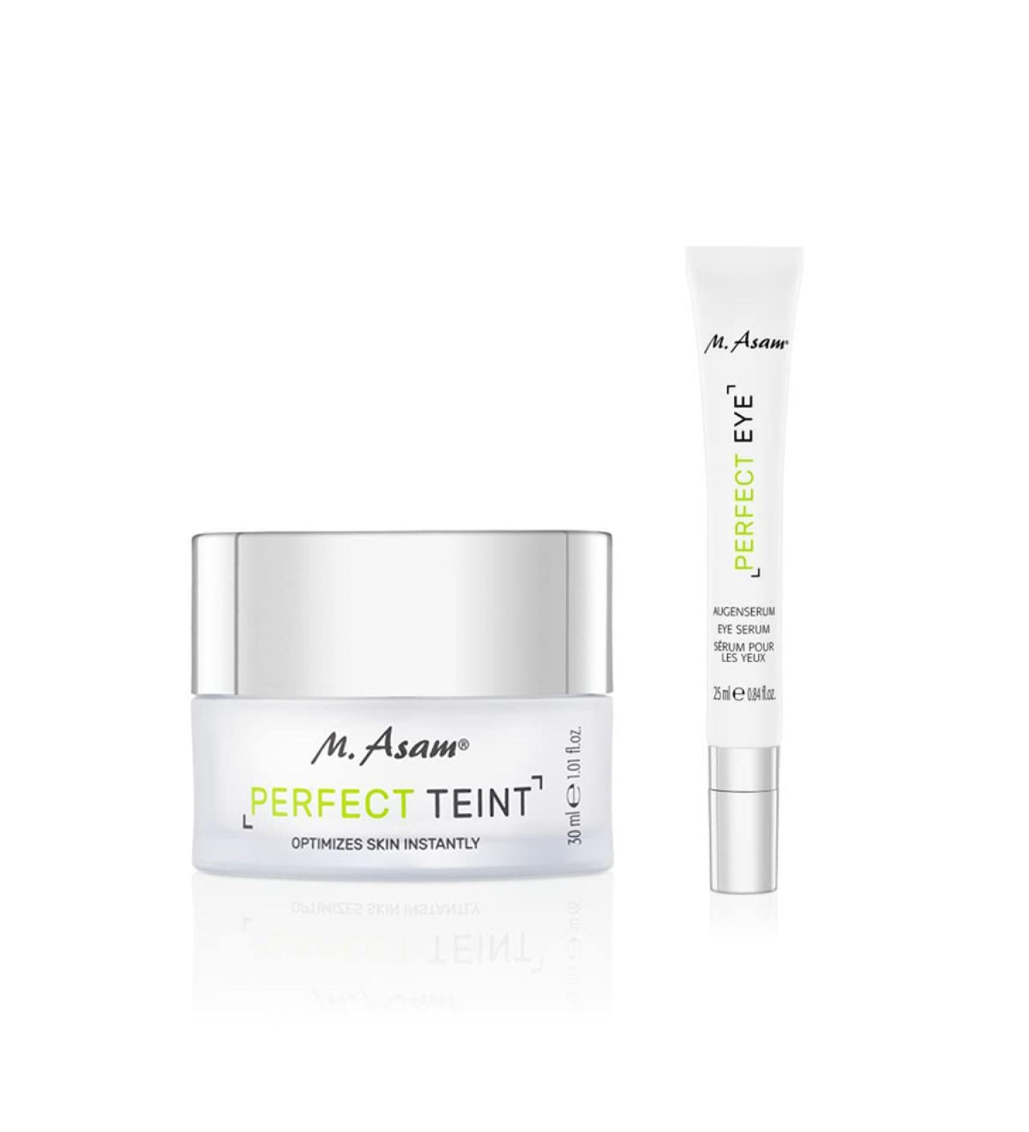 M. Asam Perfect Teint Instant Optimizing Cream smooths & perfects skin texture 1.01 Fl Oz and Perfect Eye Serum with Grapeseed Oil & Hyaluronic Acid 0.84 Fl Oz