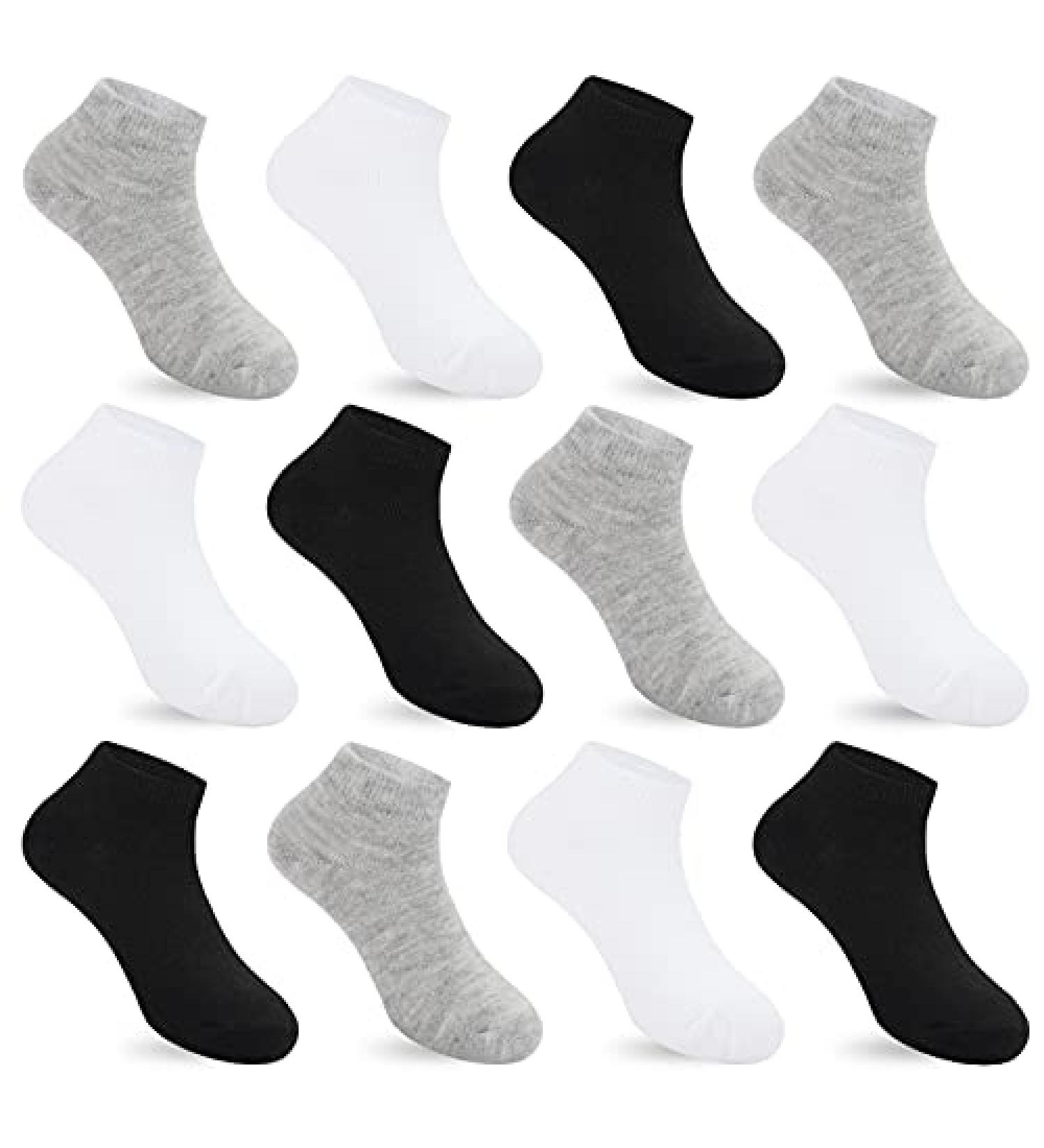 Auranso 12 Pairs Kid Breathable Athletic Ankle Socks - Boys Girls Cotton Low Cut Socks 9-12 Years (White/Black/Grey) - Buy Online on GoSupps.com
