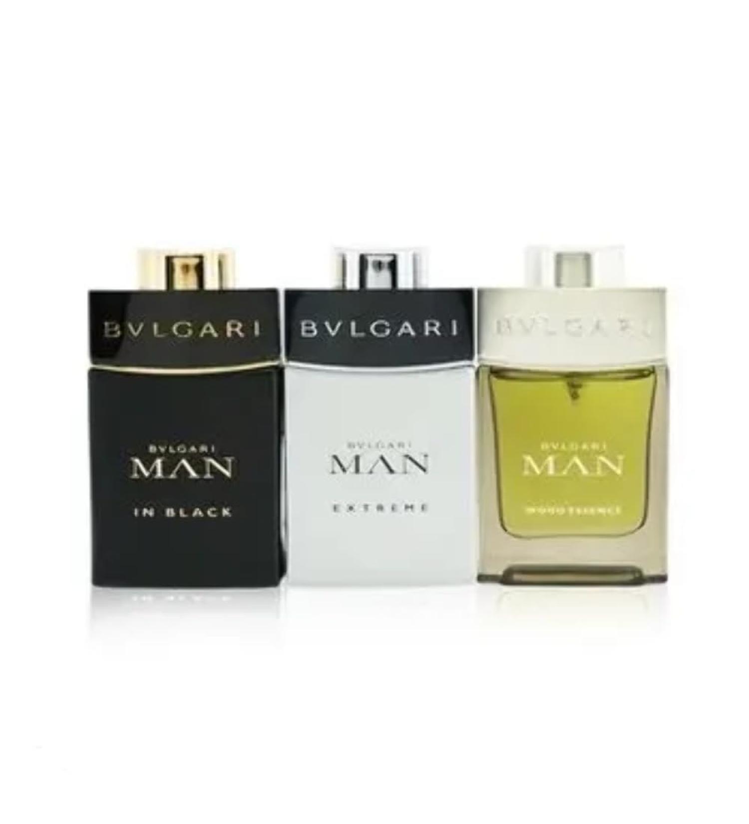 Bvlgari Man Collection Set for Men - 3 Pc Gift Set 0.5oz Man in Black EDP Spray 0.5oz Wood Essence EDP Spray 0.5oz Glacial Essence EDP Spray