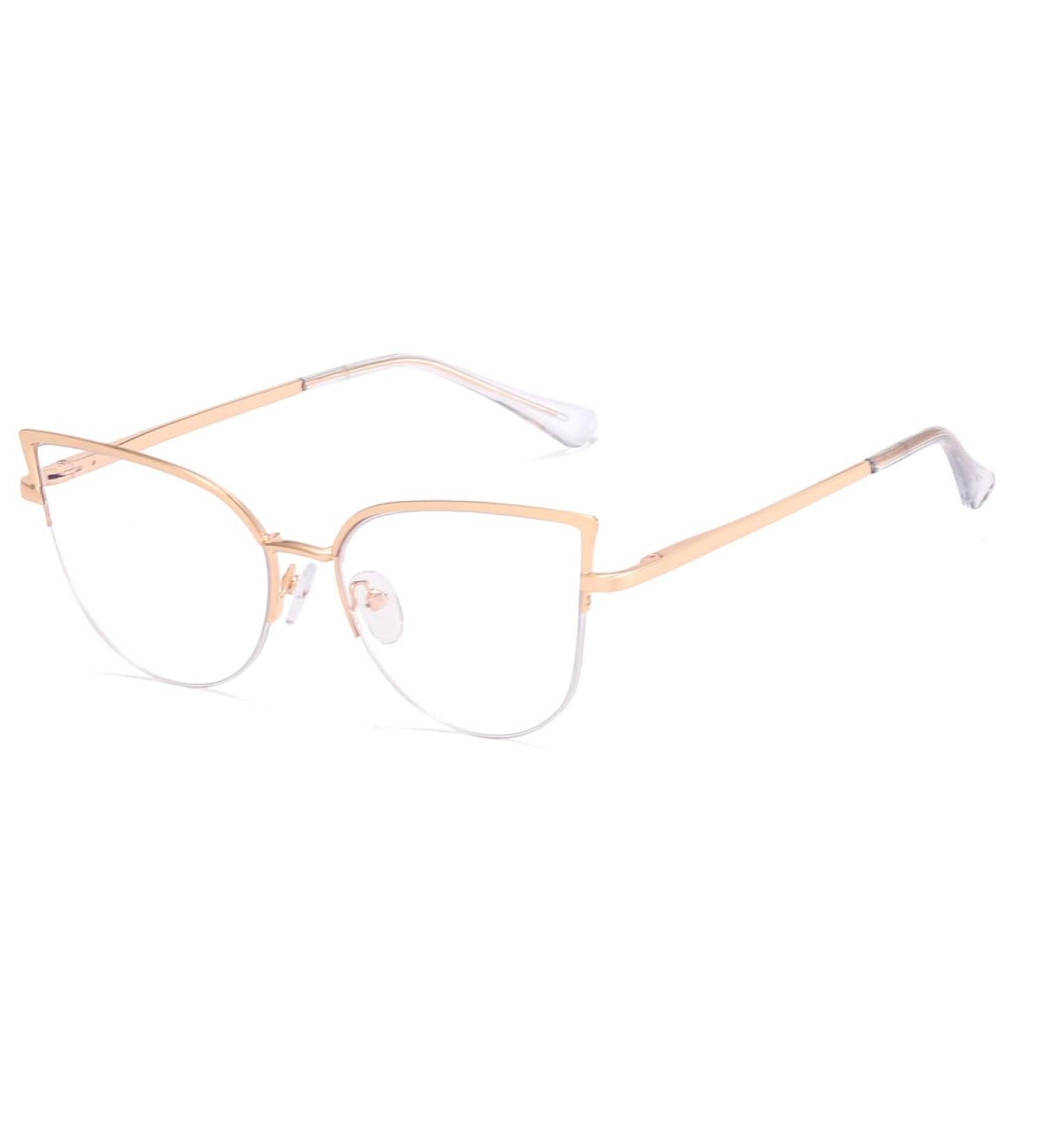 Kachawoo Anti-Blue Light Glasses for Men & Women | Stylish Cat Eye Metal Frame Prescription Glasses in Gold with Clear Lenses - Buy Online on GoSupps.com
