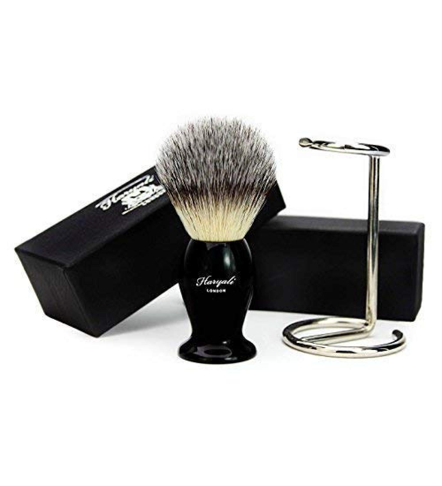 Premium Synthetic Hair Razor Brush with Black Handpiece & Stand - Perfect Gift for Brothers! - Buy Online on GoSupps.com
