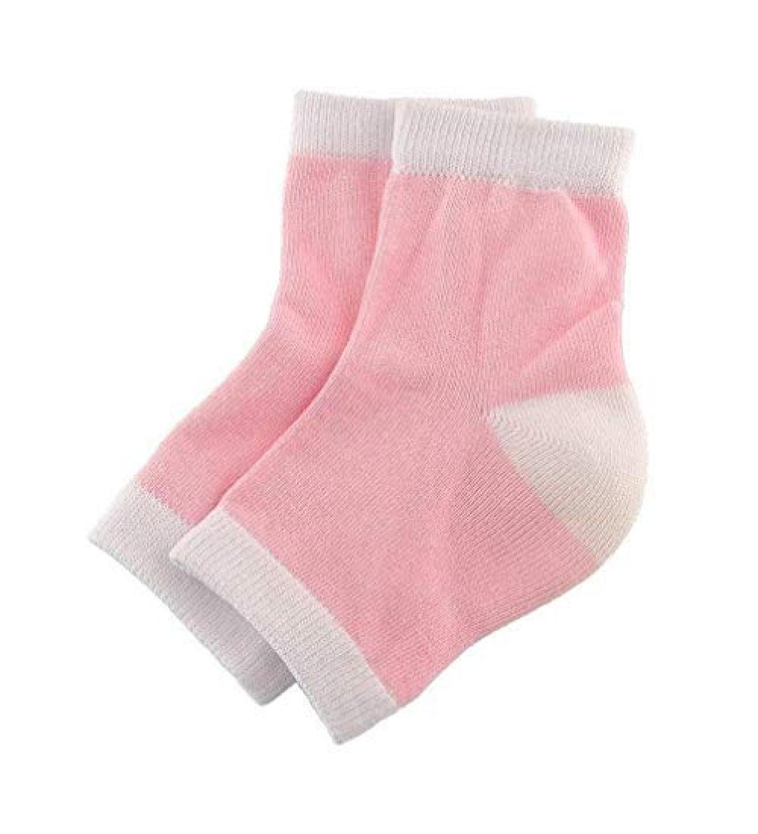 DIVISTAR 2 Pairs Pink Gel Heel Moisture Socks with Open Toe Comfortable Recovery Socks for Dry Cracked Feet