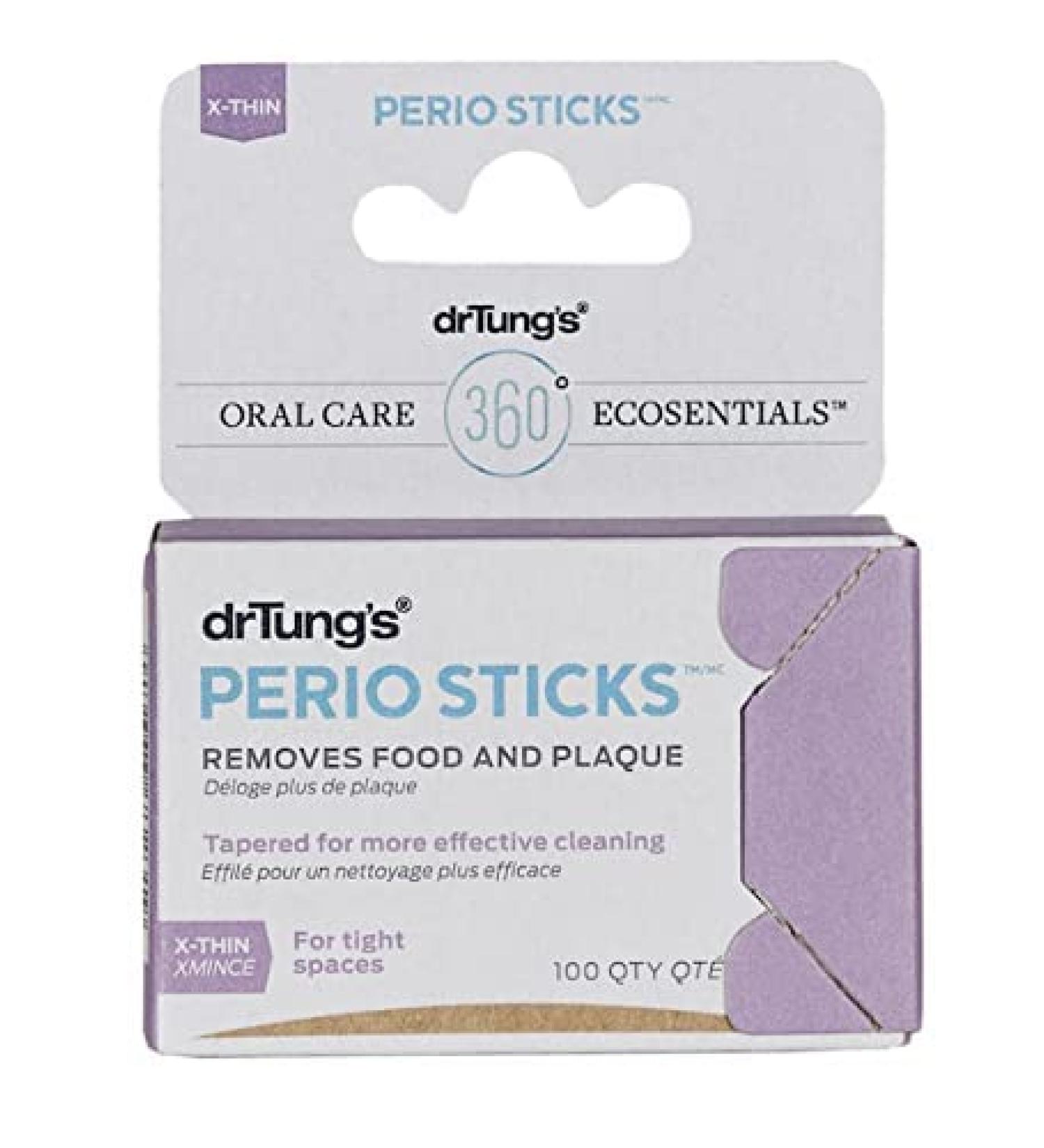 drTung's Double-Sided Perio Sticks X-Thin Remove Plaque Interdental Fit Between Teeth Nordic Birch 6 Pack 100 Count (Pack of 6)