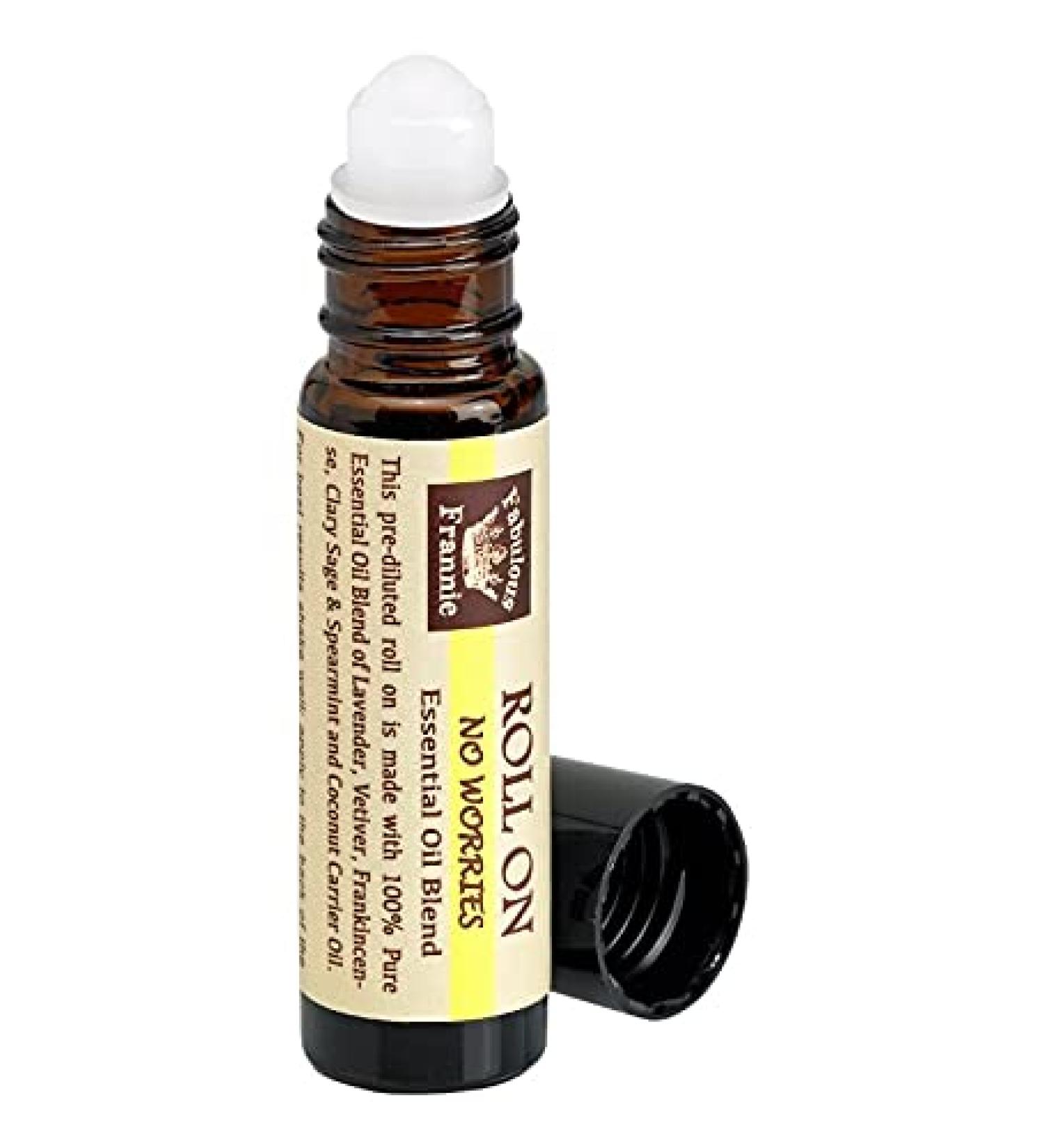 Fabulous Frannie No Worries Essential Oil Blend Roll On 10ml Made with Lavender Vetiver Frankincense Clary Sage and Spearmint Essential Oils and Coconut Carrier Oil 10ml