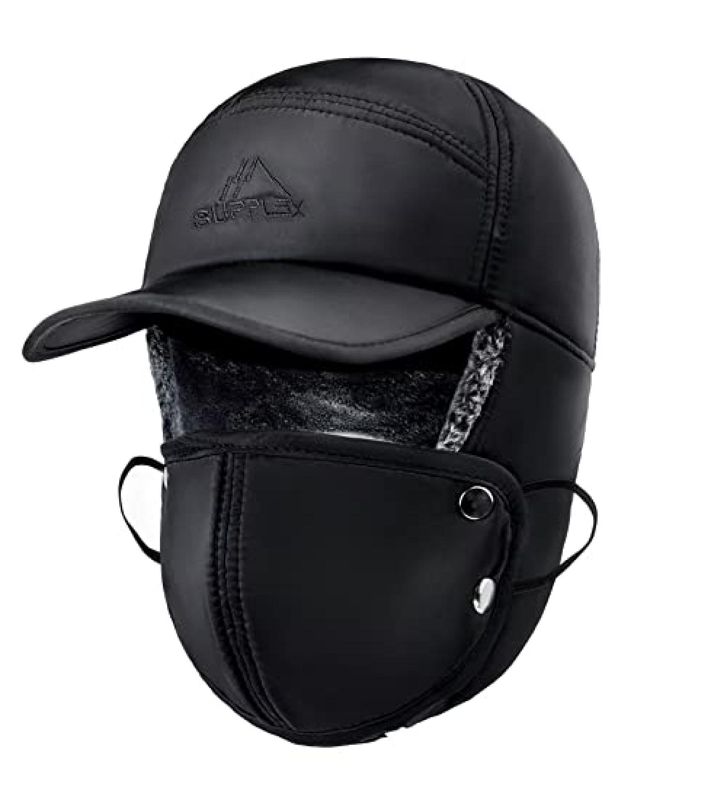 Winter Trapper Hat with Ear Flaps - Windproof Unisex Ushanka Hat in Black - Buy Online on GoSupps.com