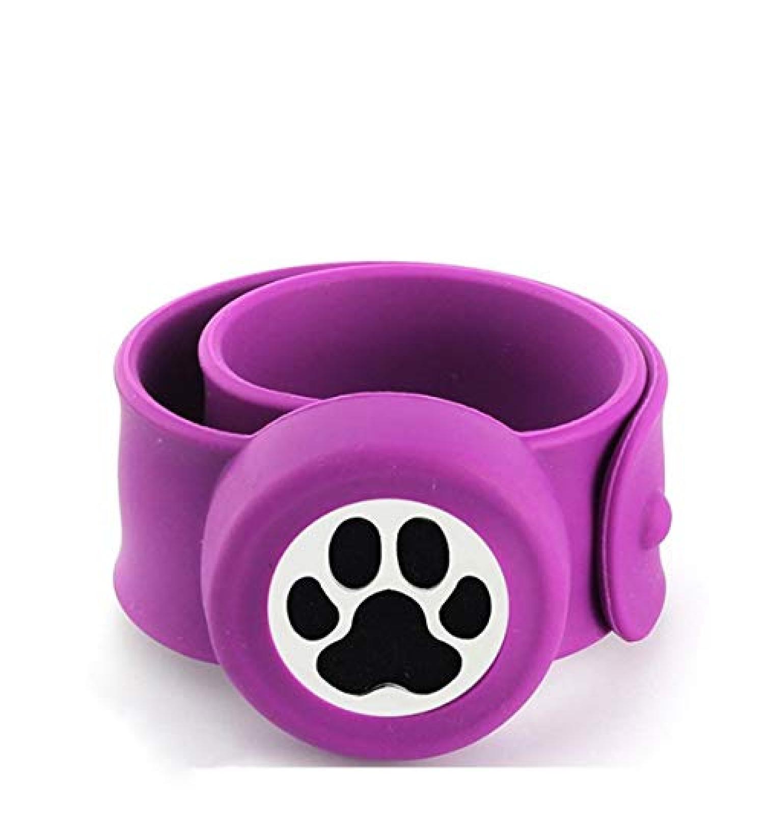 Aromatherapy Slap Bracelet for Kids Essential Oil Diffuser Bracelet Releases Calming Scents to Ease Anxiety and Enhance Focus Includes 10 Reusable Felt Pads (Paw) (Purple)