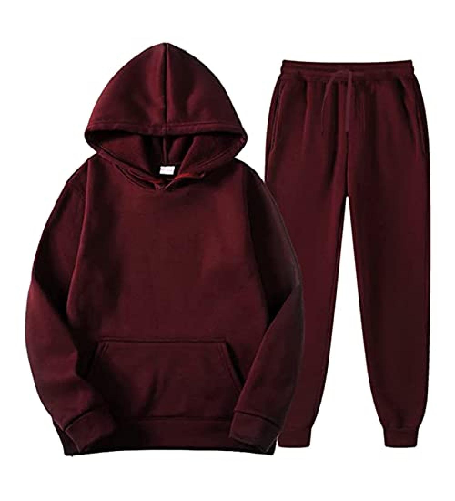 Winter Fleece Sweatsuit for Men - Wine, X-Large | Hoodie & Joggers Set for Workout | Comfy Tracksuit Sweatshirt & Sweatpants Outfit - Buy Online on GoSupps.com