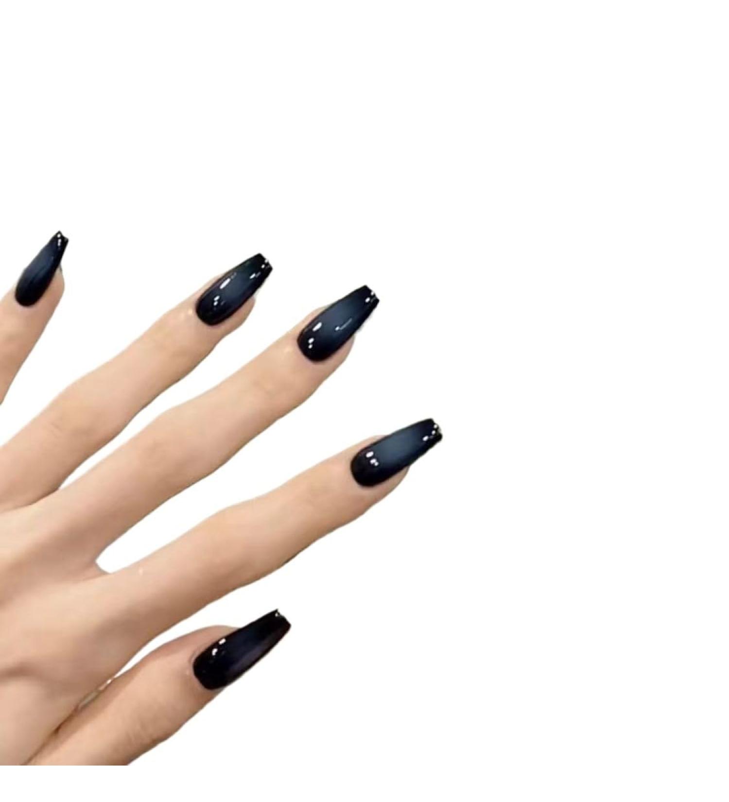 Temperament-enhancing manicure black gradient gray long white nail paste detachable armor.(S)