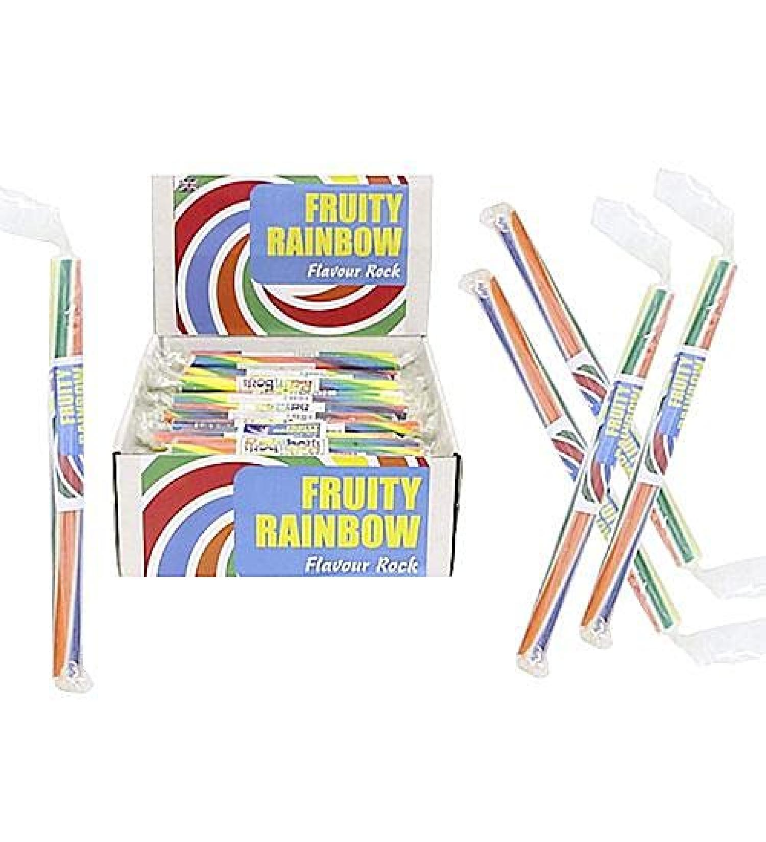 10 x Fruity Rainbow Flavoured Rock Sweets - 10 x Full Sized Sticks - 18cm each - Retro Sweets