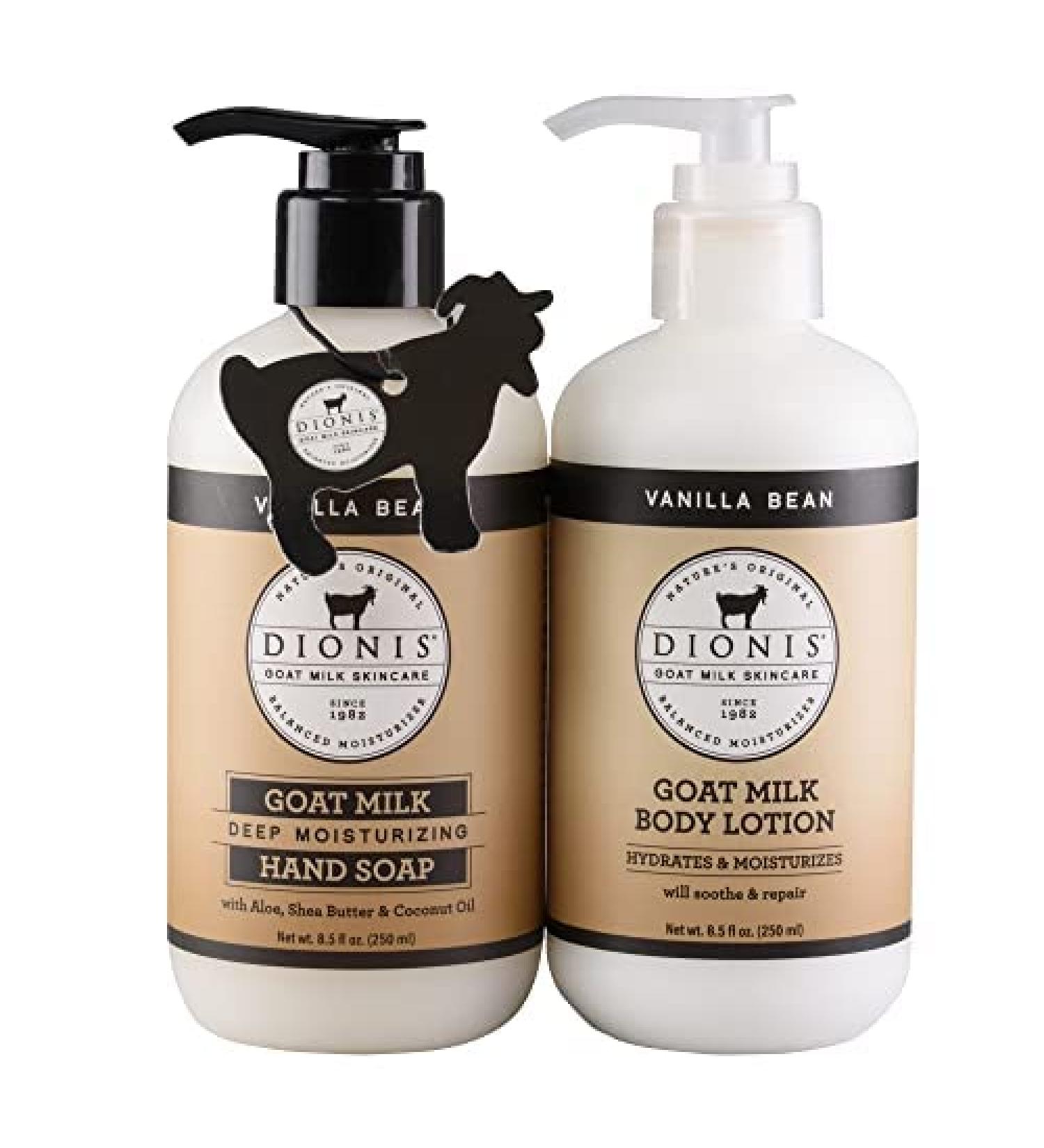 Dionis Goat Milk Skincare Vanilla Bean Body Lotion & Hand Soap Gift Bundle - Moisturizing Vanilla Scented Cream & Liquid Soap Set - 8.5 oz Pump Bottles - Buy Online on GoSupps.com