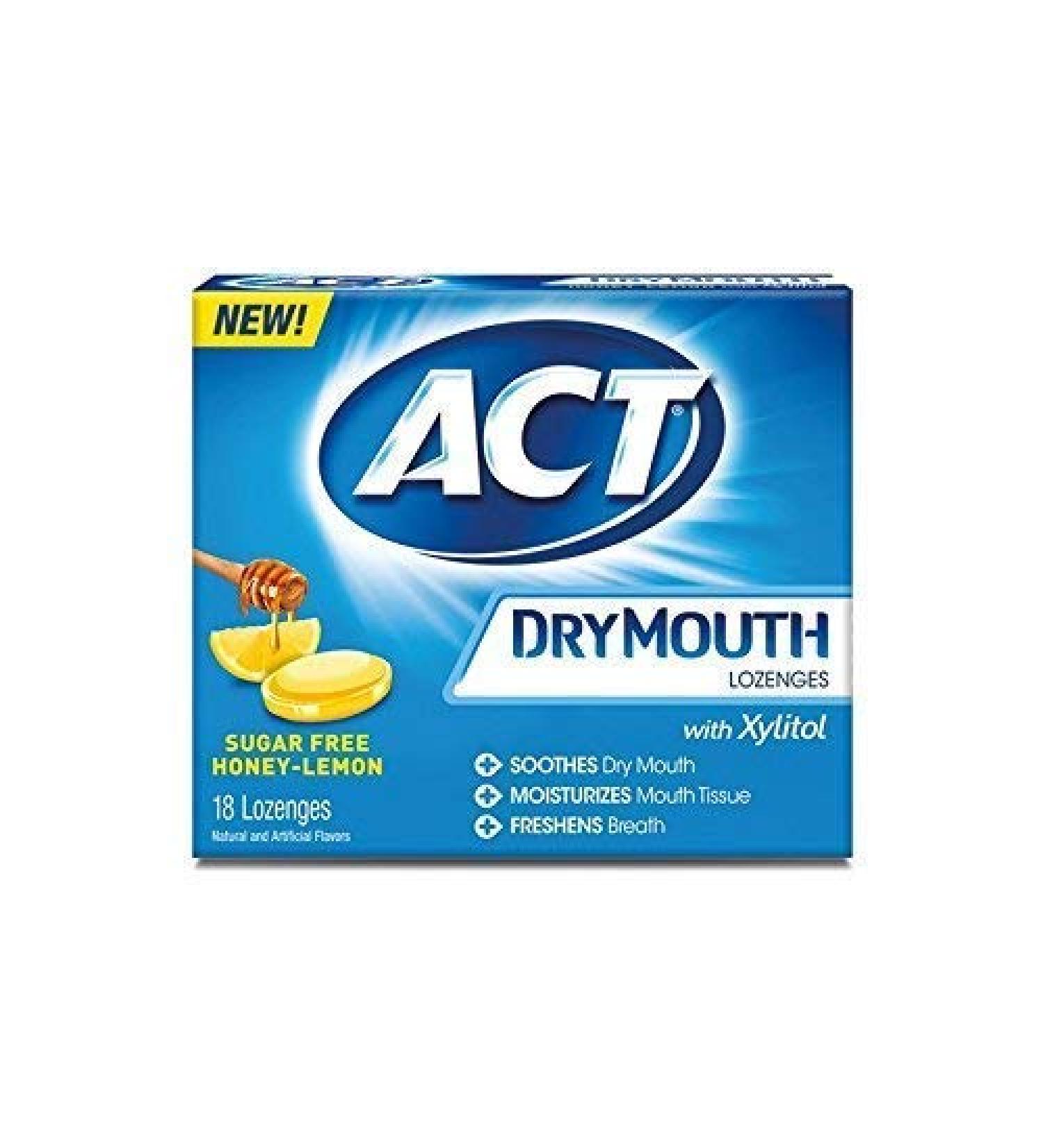 ACT Dry Mouth Honey Lemon Lozenges 18 Lozenges Each (Pack of 6)