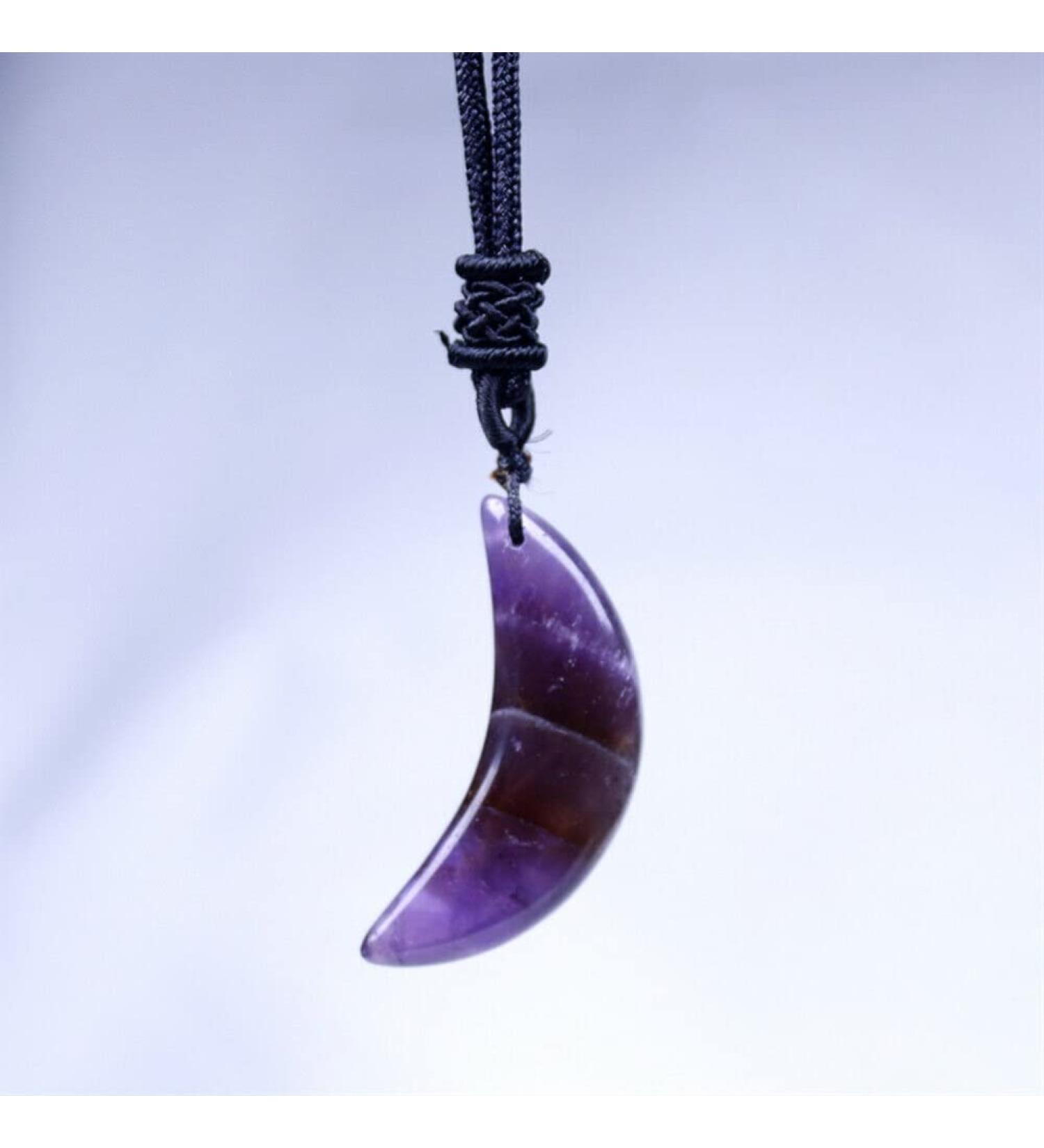 Amethyst Stone Natural Amethyst Crystal Quartz Moon Shape Pendant Reiki Stone Necklace 1pc Stone Mineral Specimen - Buy Online on GoSupps.com