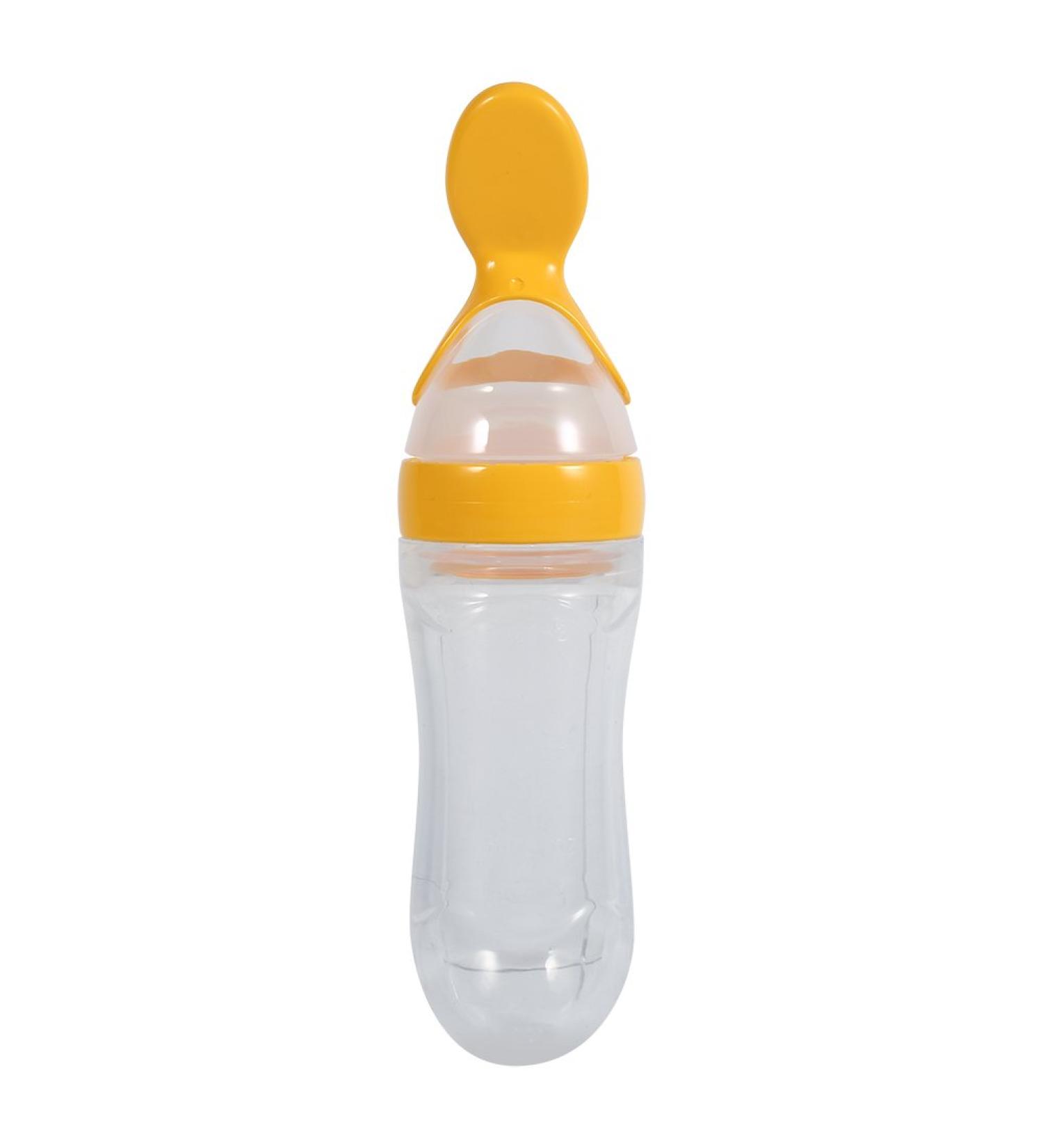 Baby Feeding Spoon - Silicone Squeeze Spoon for Rice Cereal Fruits & Purees | Portable 90ml Feeder for Infants & Toddlers (Yellow) - Buy Online on GoSupps.com